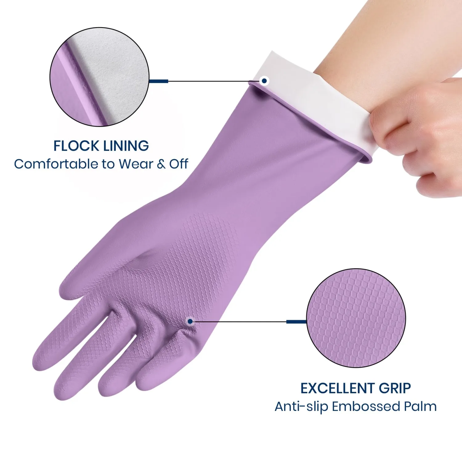 Rubber Cleaning Gloves for Dishwashing, 4 Pairs Reusable Kitchen Gloves for Washing Dishes and Household Cleaning, Colorful Dish Gloves with Flocked Lining and Non-Slip Grip, Pefect for Woman Men - M
