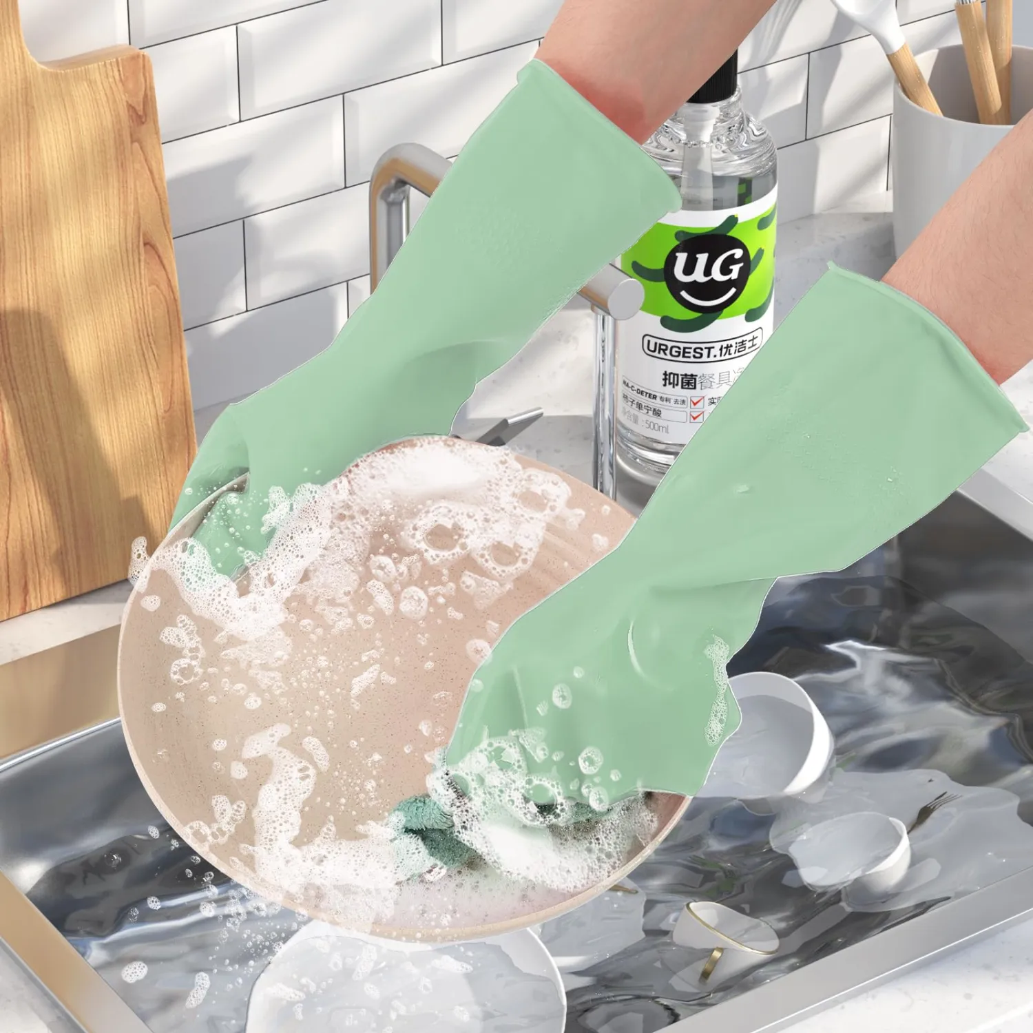 Rubber Kitchen Dishwashing Gloves - 4 Pairs Reusable Household Cleaning Gloves, Great for Kitchen & Laundry Tasks