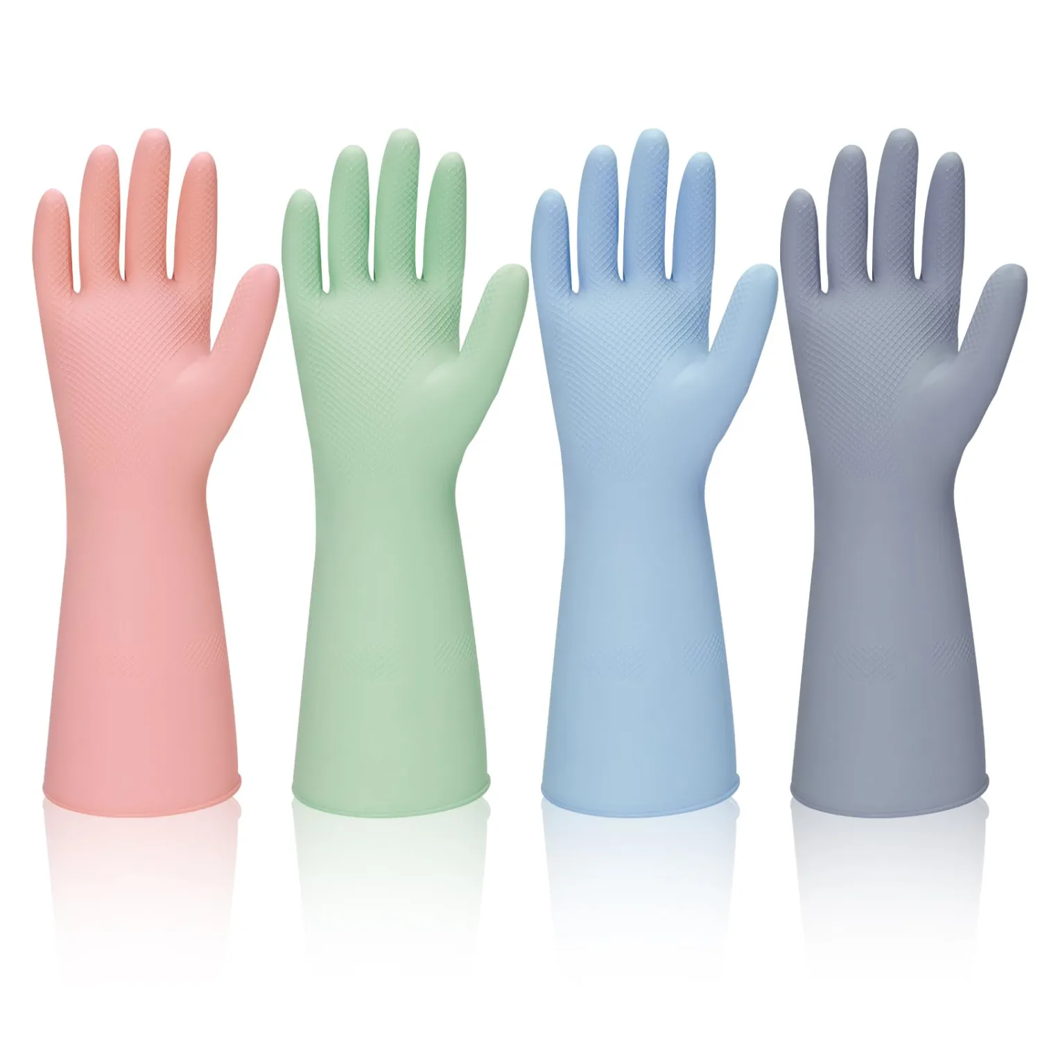 Rubber Kitchen Dishwashing Gloves - 4 Pairs Reusable Household Cleaning Gloves, Great for Kitchen & Laundry Tasks