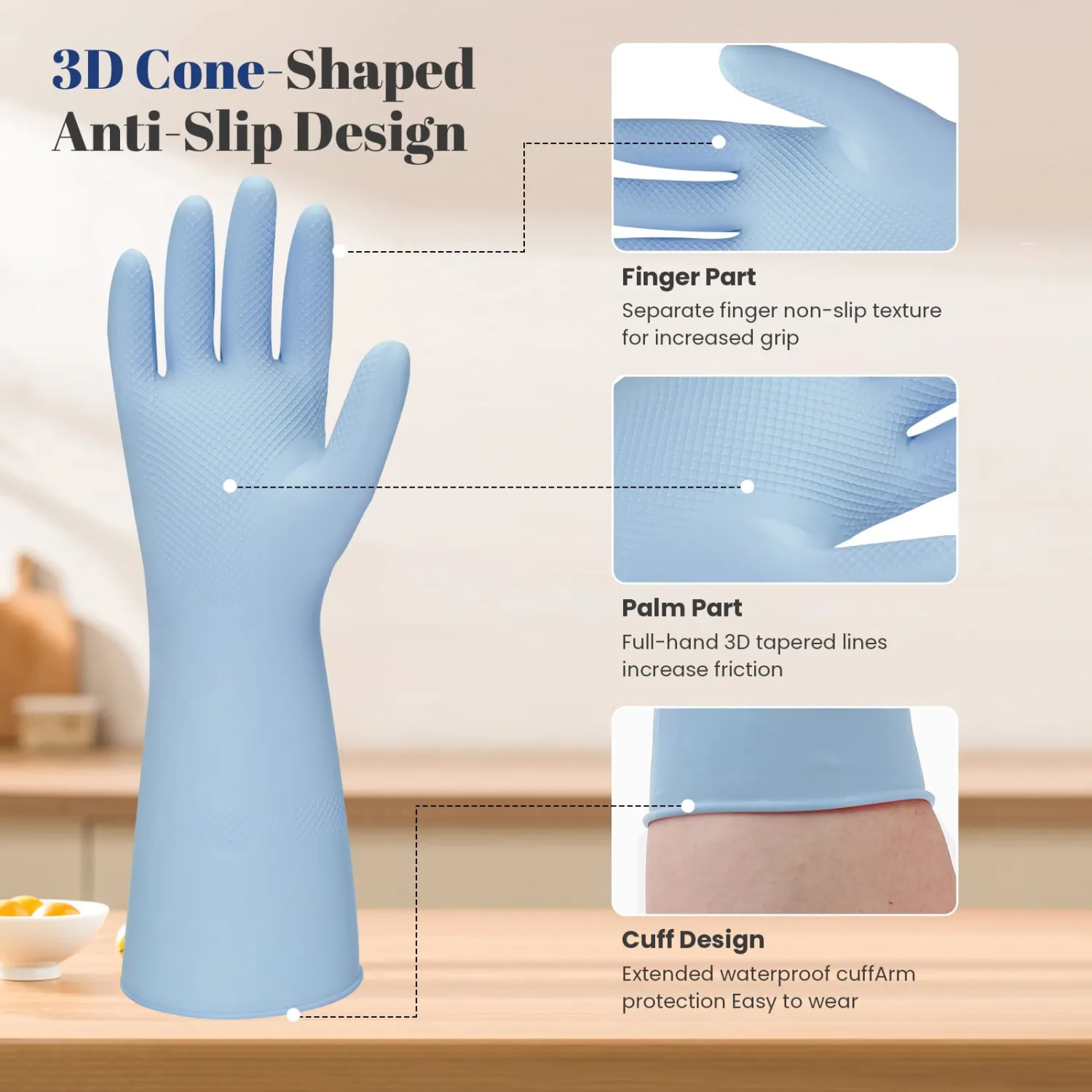 Rubber Kitchen Dishwashing Gloves - 4 Pairs Reusable Household Cleaning Gloves, Great for Kitchen & Laundry Tasks