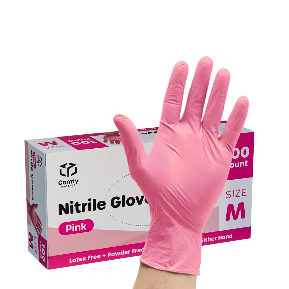 100 Count Pink Nitrile Disposable Gloves - Latex & Rubber Free, Non-Sterile Powder Free