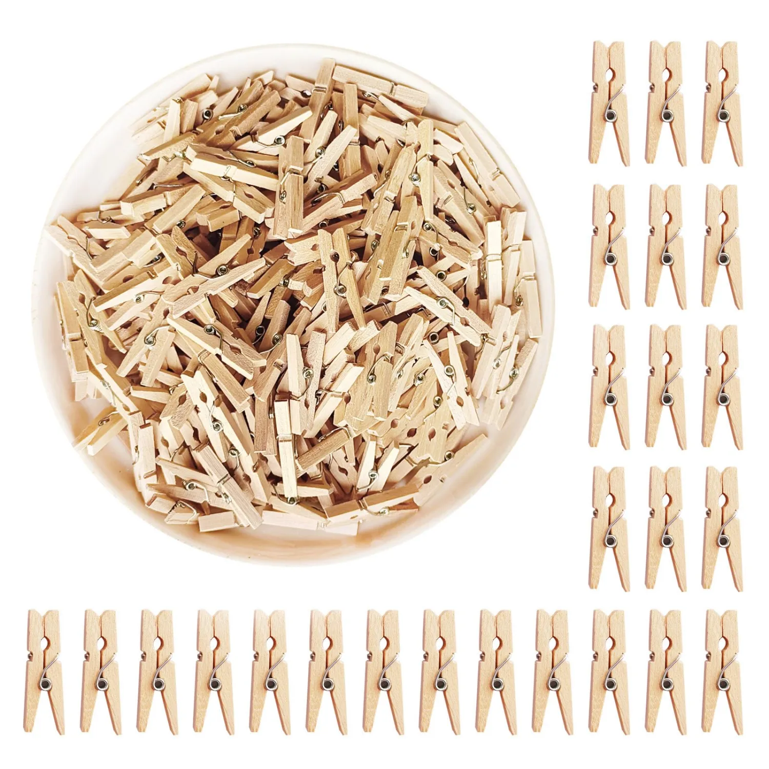 Super Mini Wooden Pins, 200 Pack, 1.18-inches Length, Clothes Pins Wooden Pins, Wood Clips for Hanging Pictures Outdoor, Pins Wood, Natural Wood, Clothes Pins