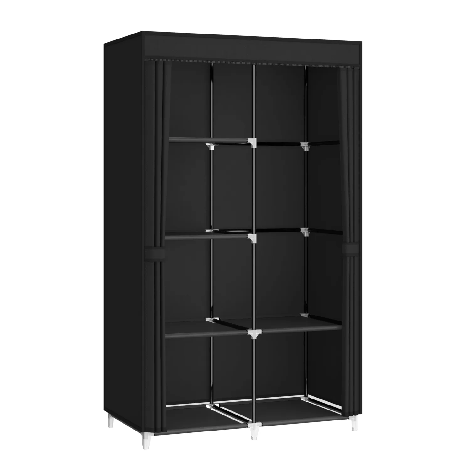 35 Inch Portable Closet for Small Room, Clothing Organizer Storage Rack with Non-Woven Fabric Cover, 1 Clothes Hanging Rod, 6 Storage Shelves, Black