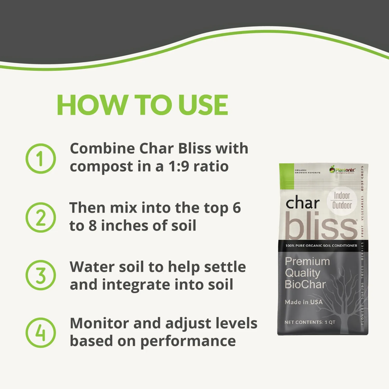Char Bliss (16 Qts) - Organic Biochar for Plants - OMRI-Listed Biochar Soil Amendment Organic - Bio Char for Plants - Horticultural Charcoal for Plants, Potting Soil, Garden Soil, & Potting Mixes
