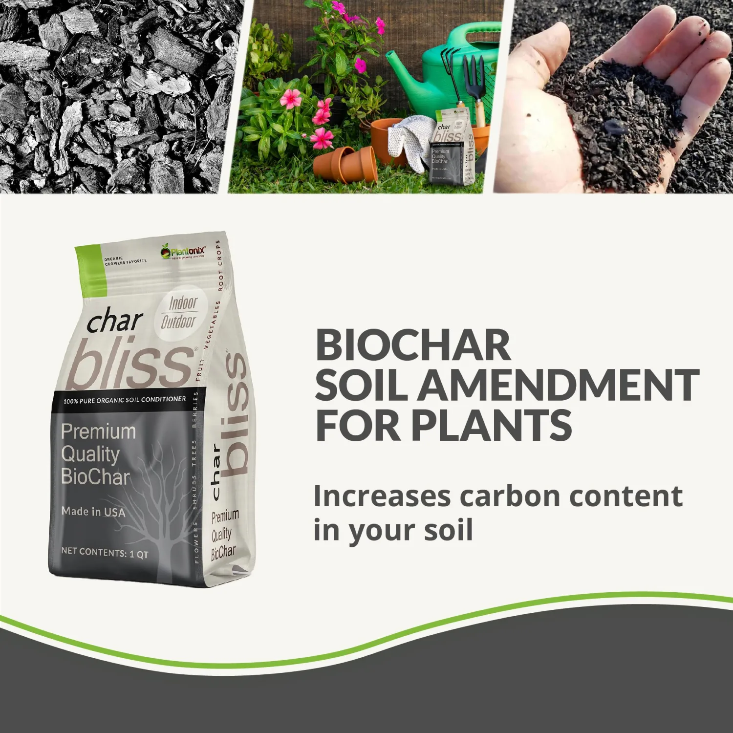 Char Bliss (16 Qts) - Organic Biochar for Plants - OMRI-Listed Biochar Soil Amendment Organic - Bio Char for Plants - Horticultural Charcoal for Plants, Potting Soil, Garden Soil, & Potting Mixes