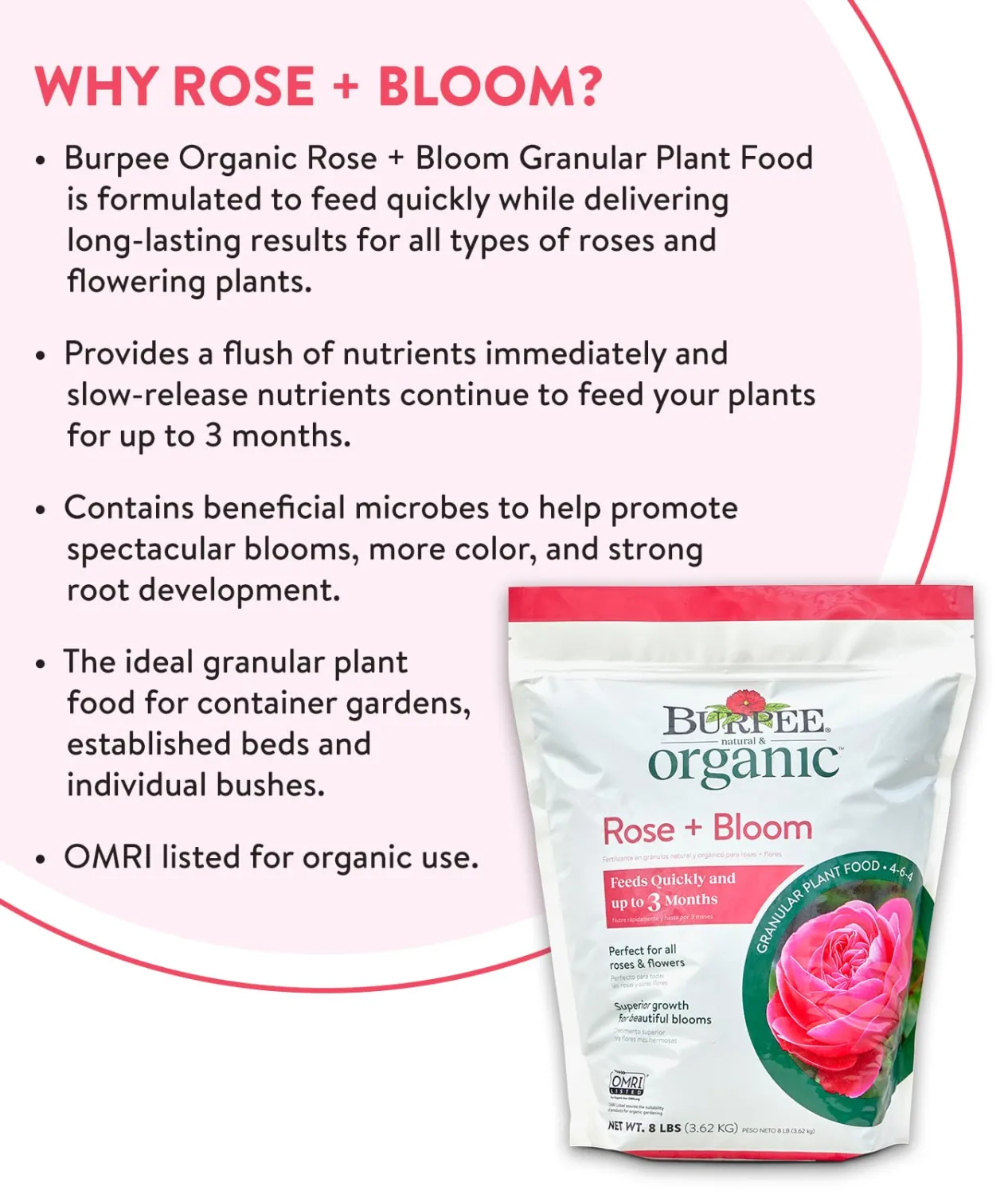 Burpee Organic Bloom Granular All-Natural Food for Roses and Flower Plants | Ideal for Container Gardens, Beds or Bushes, 4 lb, 4lb. Bag
