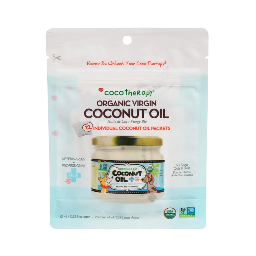 CocoTherapy Organic Virgin Coconut Oil Portable Packets for Pets, 12 x 10 ml packets