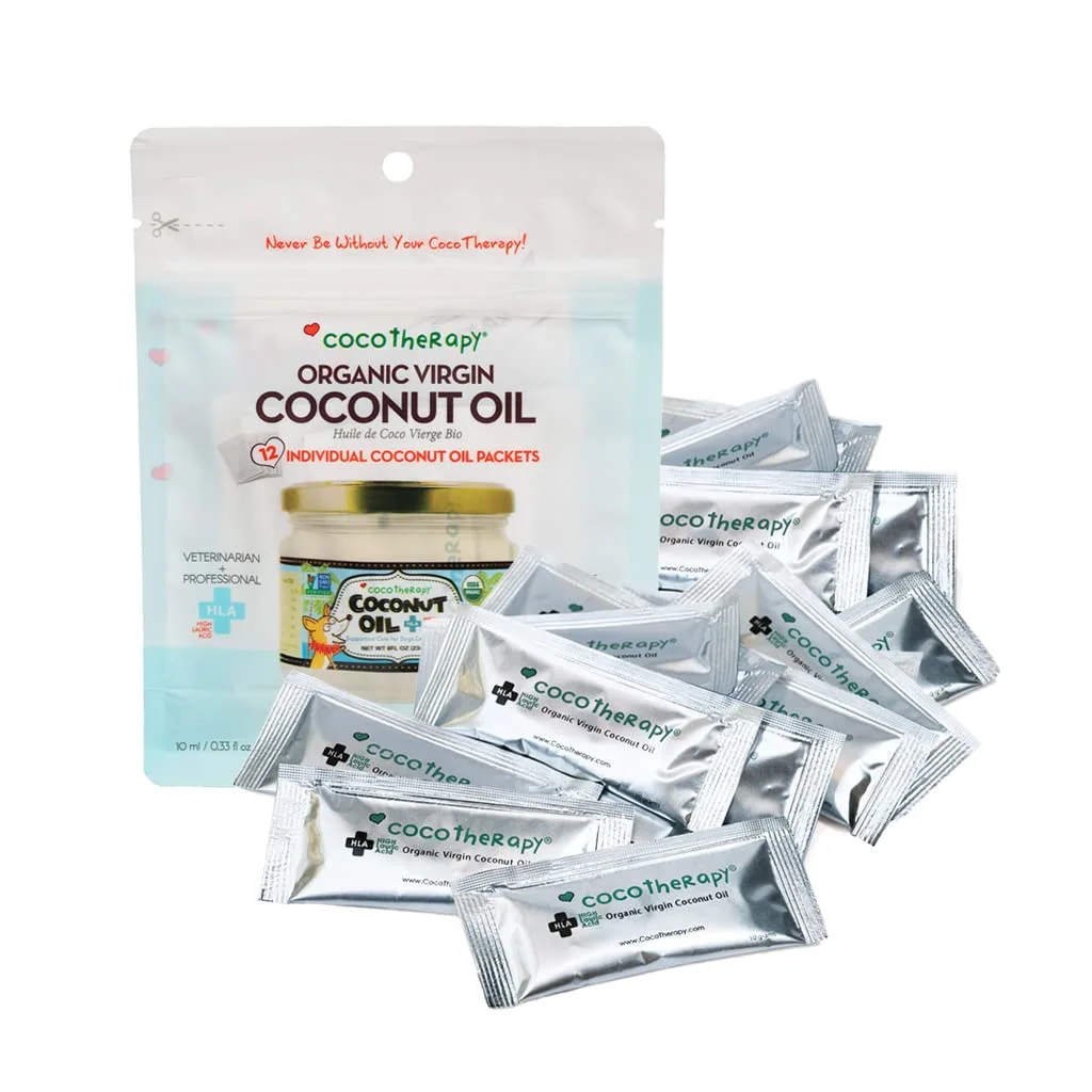 CocoTherapy Organic Virgin Coconut Oil Portable Packets for Pets, 12 x 10 ml packets