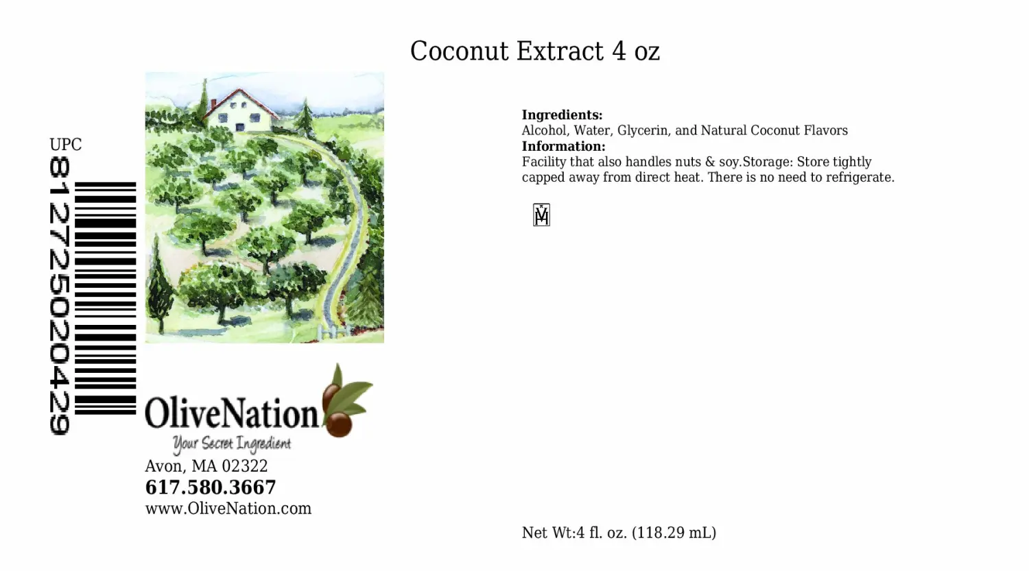 OliveNation Premium Coconut Extract - 4 Ounces