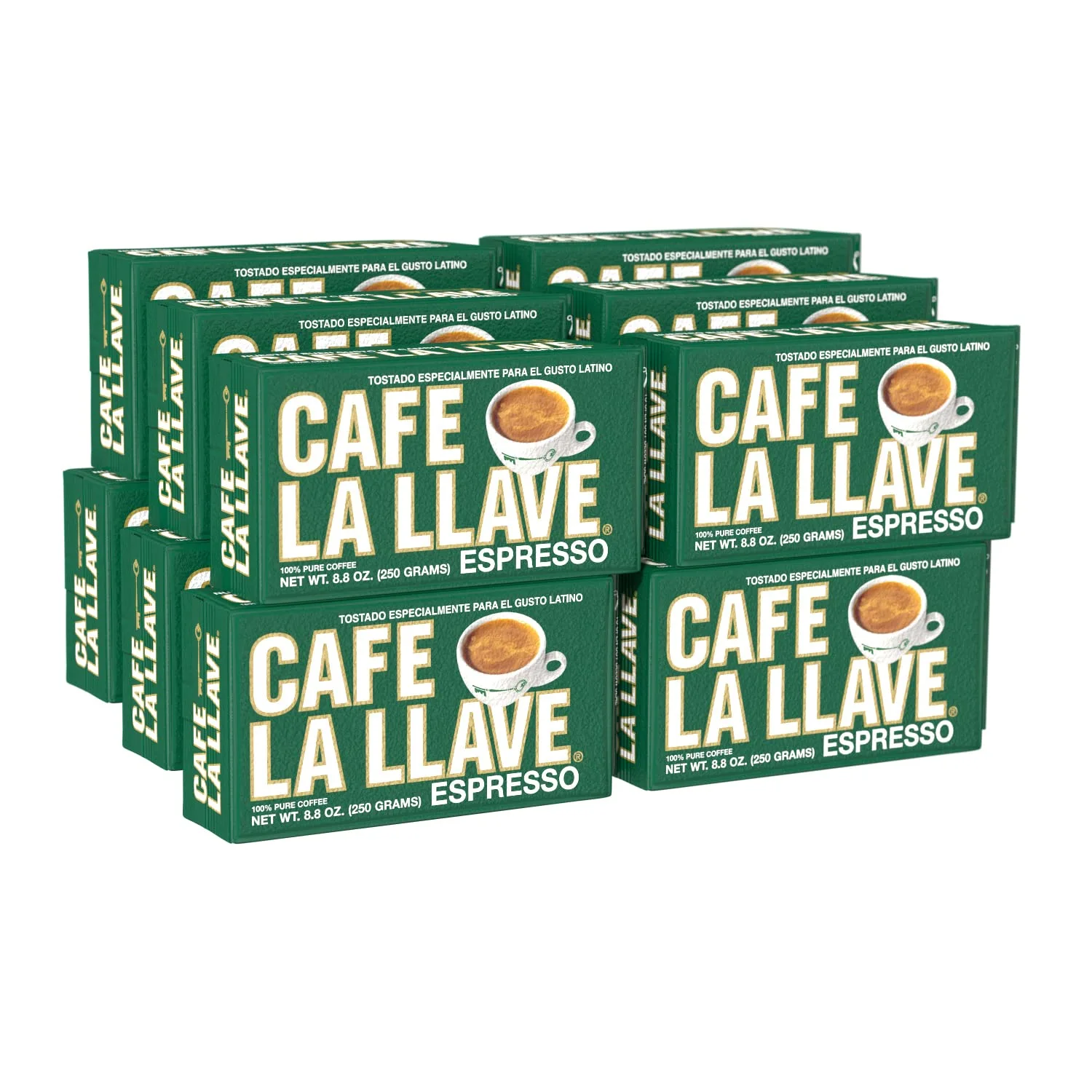 Cafe La Llave Dark Roast Espresso Ground Cuban Coffee, 8.8 oz (Pack of 12) - Rich and Bold - Premium Arabica Beans