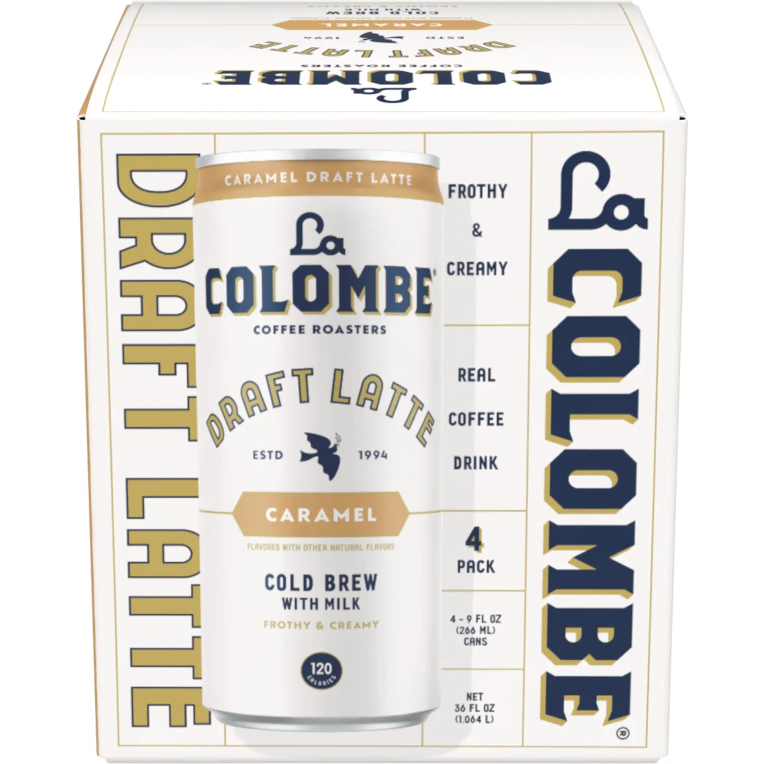 La Colombe Coffee, Caramel Latte, 9 fl oz Cans, 4 Pack, Café Frothy Texture, Real Ingredients Like Oatmilk & Sugar, Specialty Grade Coffee Beans, Ready-to-Drink On-the-Go