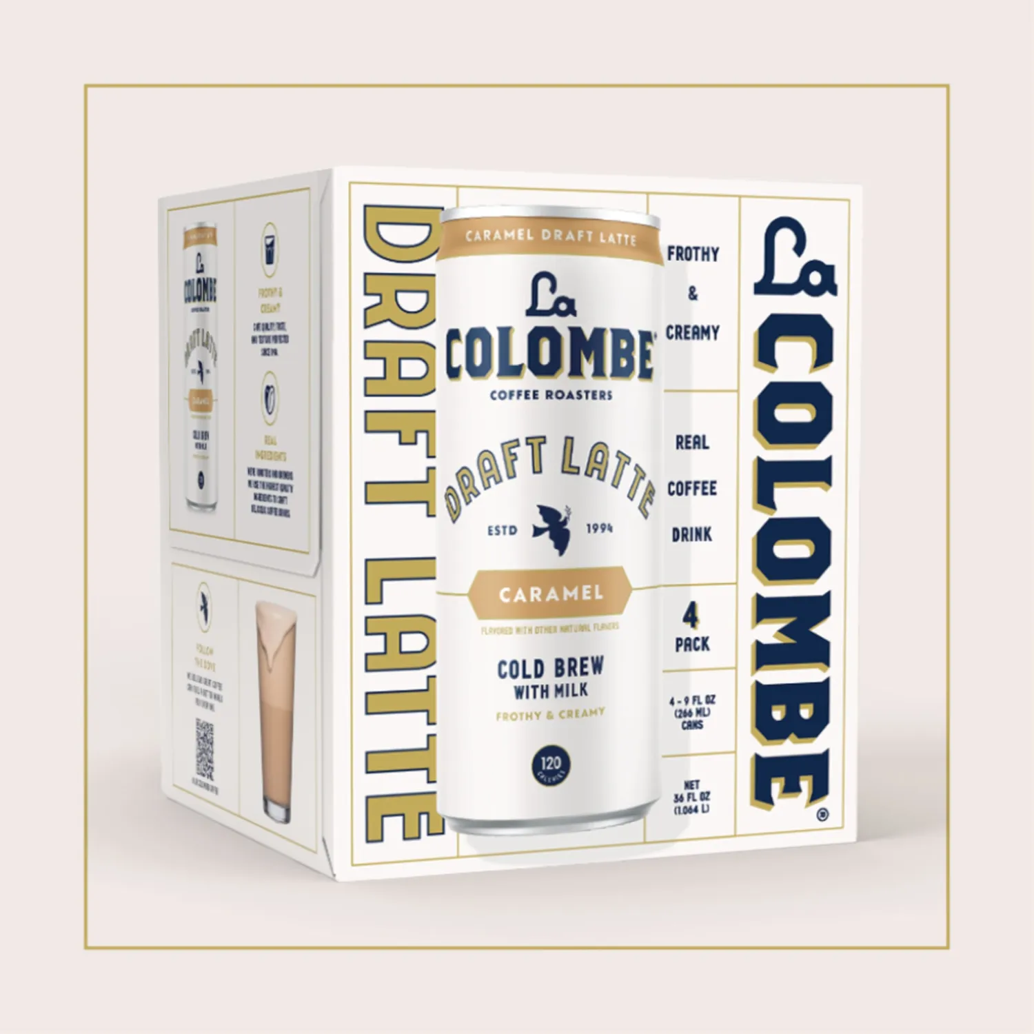 La Colombe Coffee, Caramel Latte, 9 fl oz Cans, 4 Pack, Café Frothy Texture, Real Ingredients Like Oatmilk & Sugar, Specialty Grade Coffee Beans, Ready-to-Drink On-the-Go