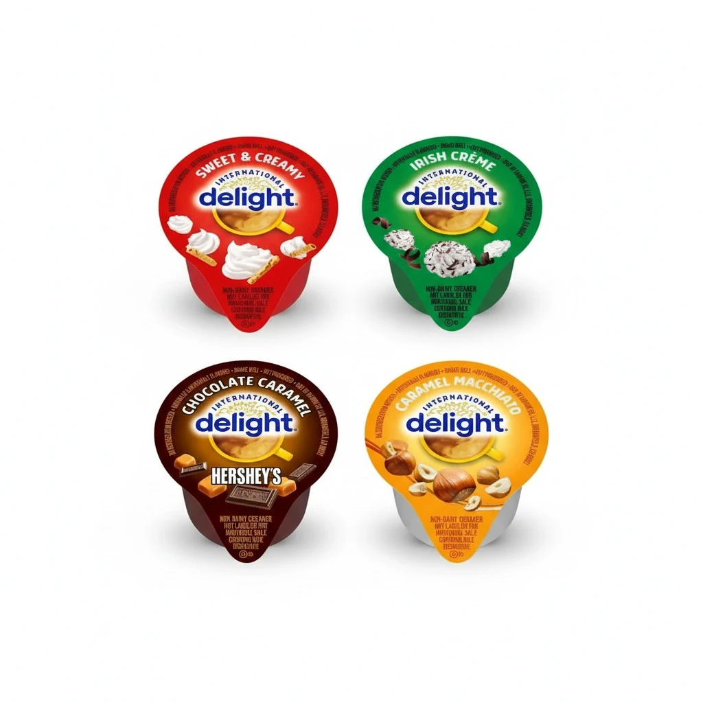 Coffee Creamer Single Serve Variety Pack, (48ct/ 6 Different Flavor) French Vanilla, Irish Cream, Caramel Macchiato, Sweet Cream, Chocolate Caramel, Hazelnut (Box of 48)