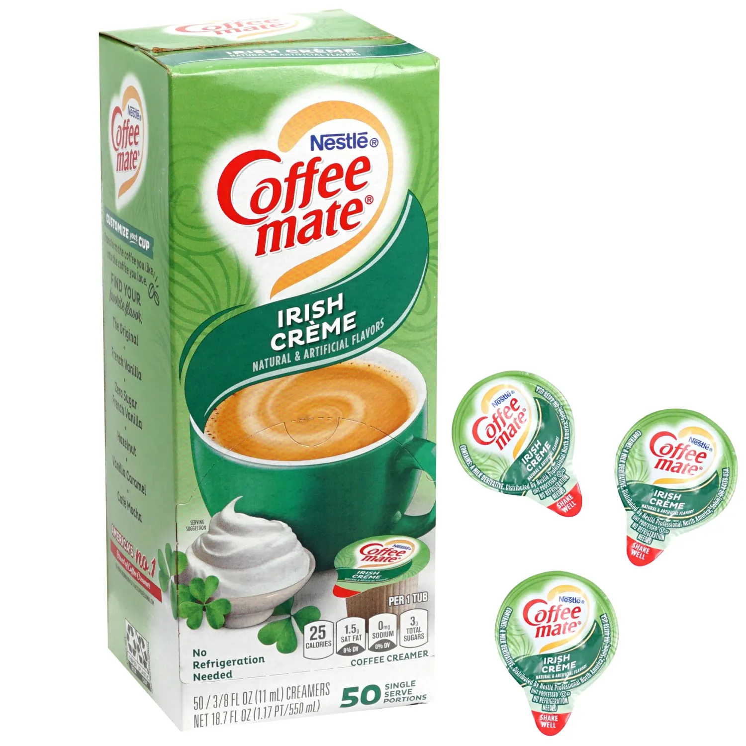 CoffeeMate Irish Cream Liquid Coffee Creamer Singles, 50 Creamer Singles Serve Box (18.7 Fl Oz.), Coffee Cream Packets