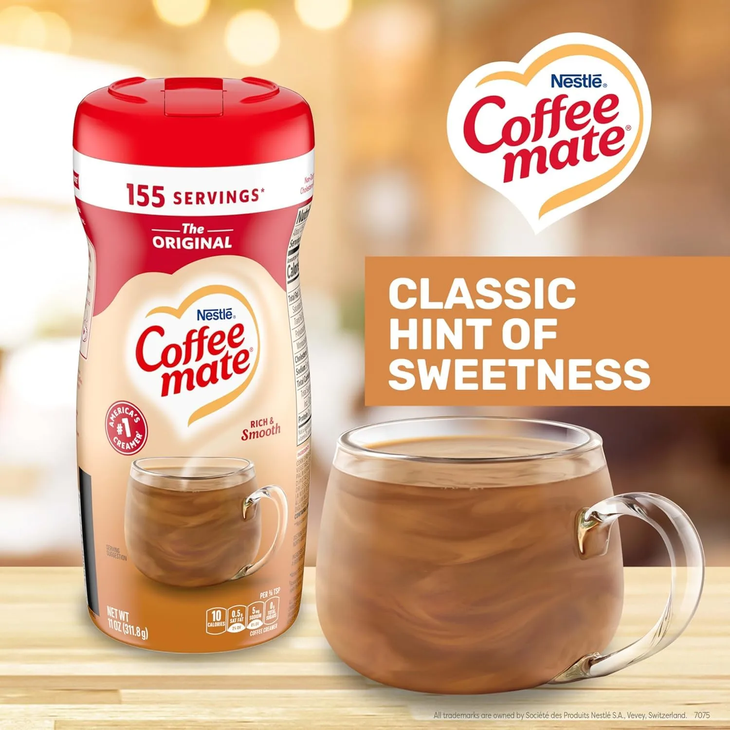Coffee Mate Original Powdered Coffee Creamer 11 oz. 2-Pack Bundle with Basicos Coaster