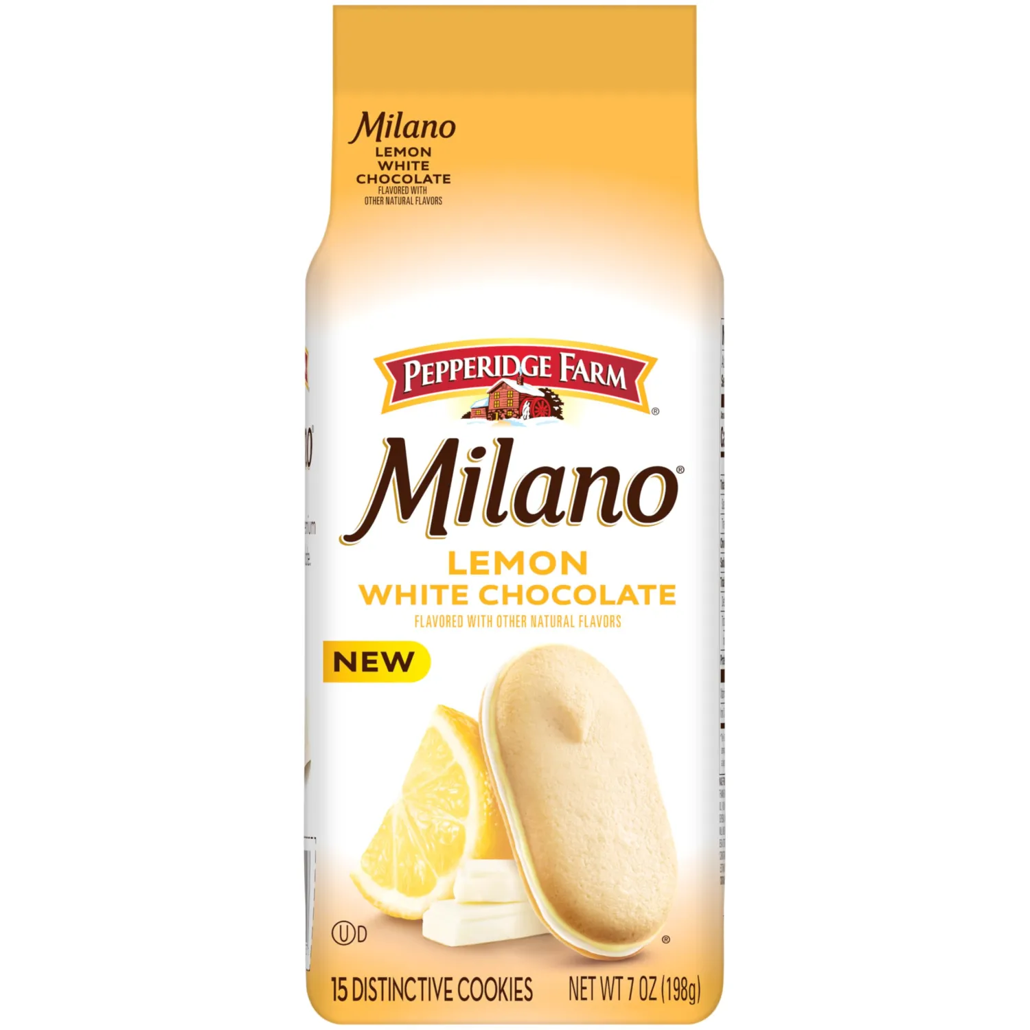 Pepperidge Farm Milano White Chocolate Lemon Flavored Cookies, 7 Oz Bag