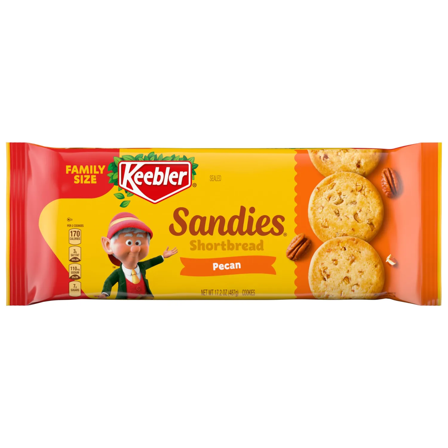 Keebler Sandies Shortbread Cookies, Pecan, Family Size, 17.2 oz