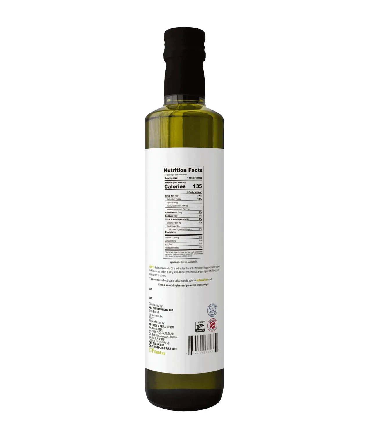 NBF, Avocado Oil, Refined, Avocado oil for cooking, Cold Pressed, Keto diet, Ideal for sautéing, baking, frying, Made with good fats from avocados, For dressings & more, 17.2 floz