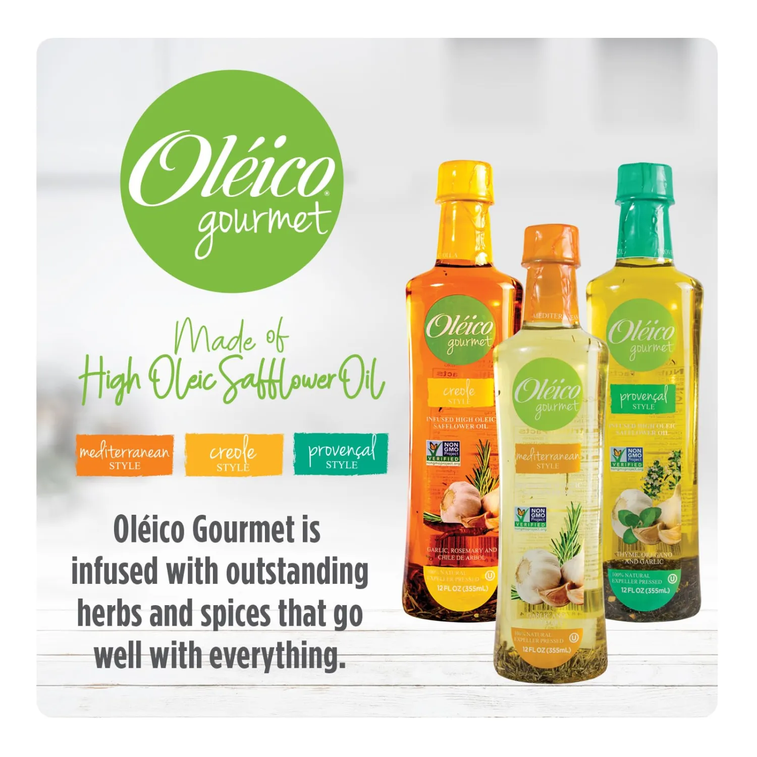 Oléico Gourmet - Infused High Oleic Safflower Oil Assorted Style 12 oz (Pack of 3)
