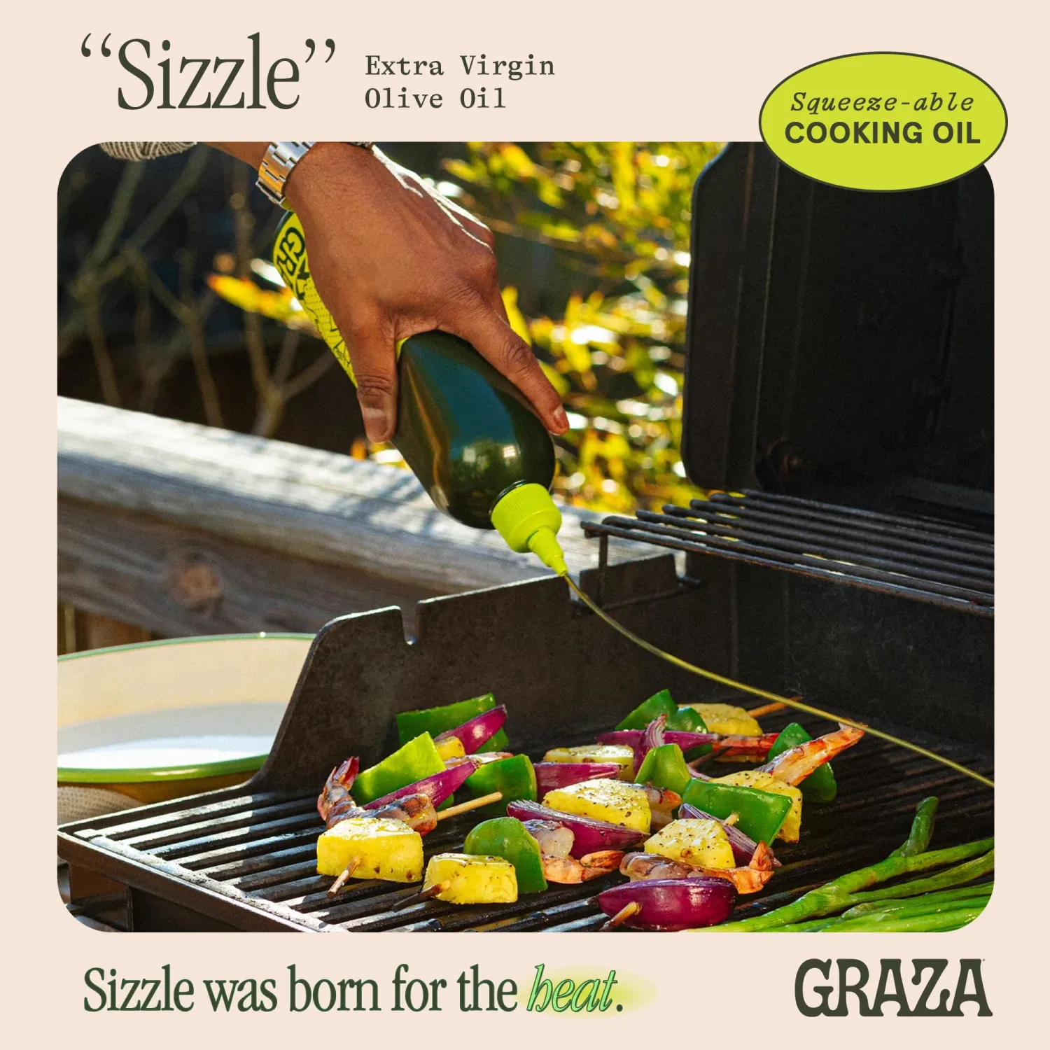 Graza Sizzle Extra Virgin Olive Oil, Cooking Oil - High Polyphenol Peak Harvest EVOO Cooking Oil in a Squeeze Bottle - Single Farm Olives from Spain - 16.9 Fl Oz (500ml)