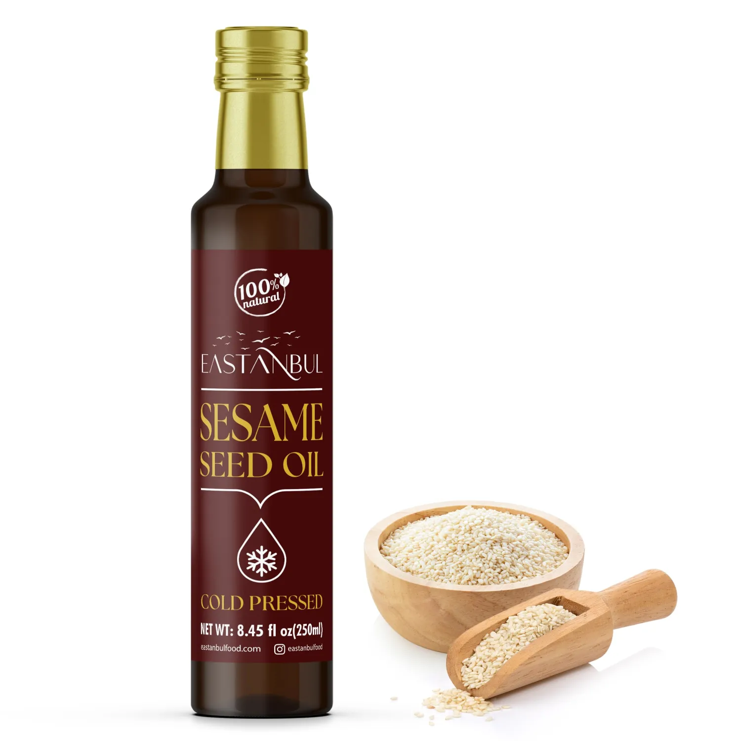 Eastanbul Cold Pressed Sesame Oil, 8.45 Fl Oz, Raw Sesame Oil, AKA Aceite de Ajonjoli, Premium for Cooking, Dressing, Rice, Asian Dishes, Unrefined, Pure, Natural, Vegan, Non GMO