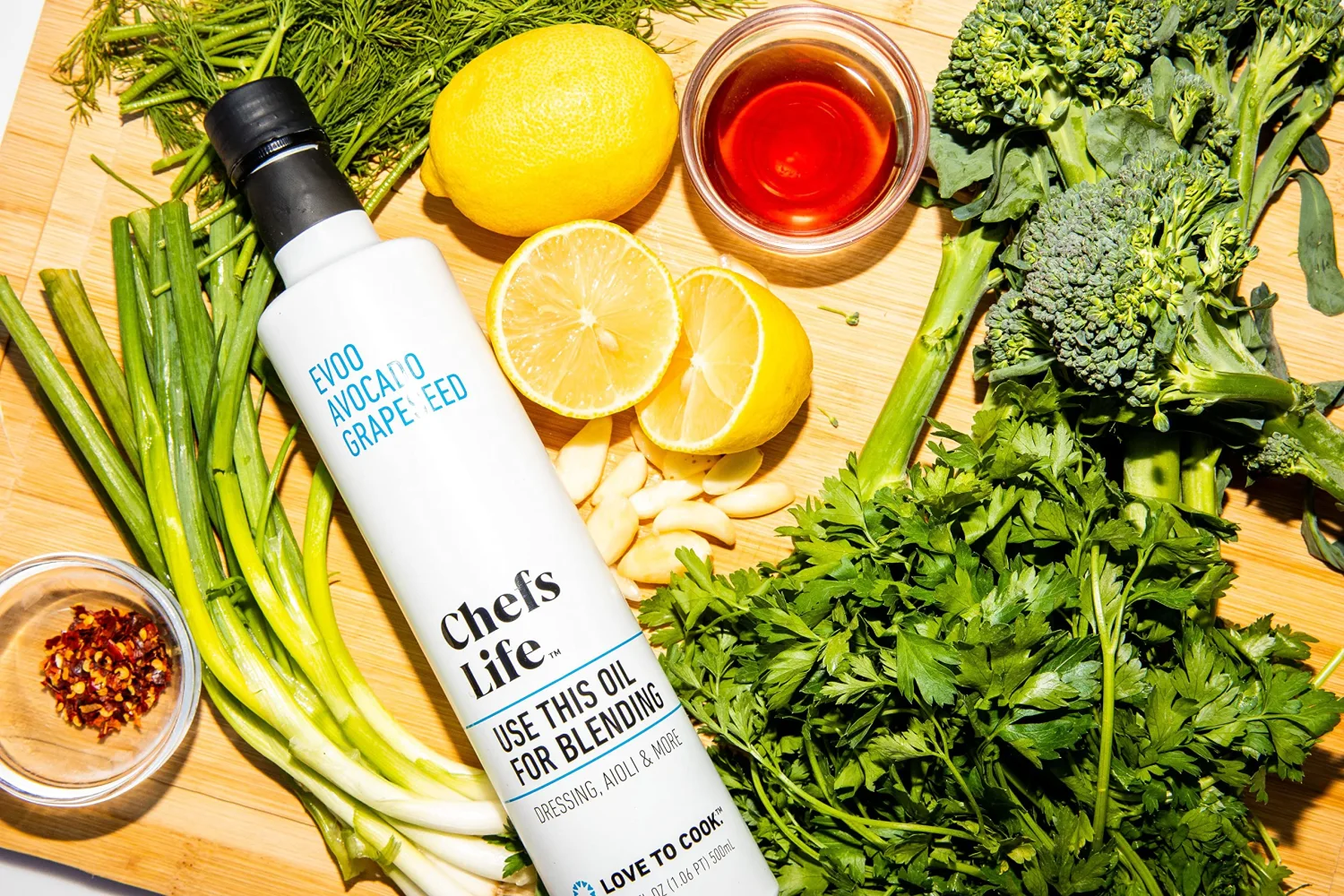 Chefs Life Blending Oil - Olive Oil Extra Virgin, Avocado Oil, Grapeseed Oil, Oil Blend for Cooking, Dressing, EVOO, Non GMO - 16.9 Fl Oz (1 Bottle)