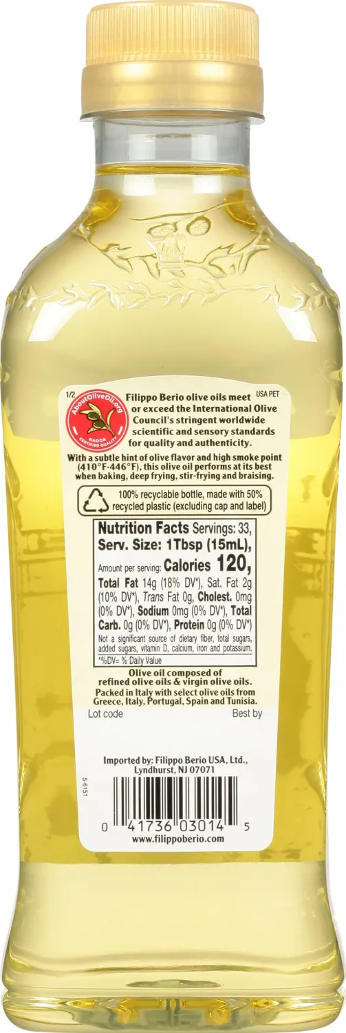 Filippo Berio Extra Light Olive Oil, 16.9 Ounce rPET Bottle