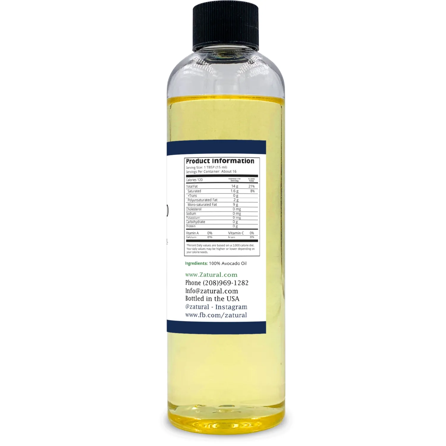 Zatural 100% Avocado Oil Pure Natural Without Additives, Clean, Cold Pressed, Non-GMO, Vegan: for Cooking, Frying, Baking and for Sauces, Dressings, Marinades, Salads (8 Ounce)