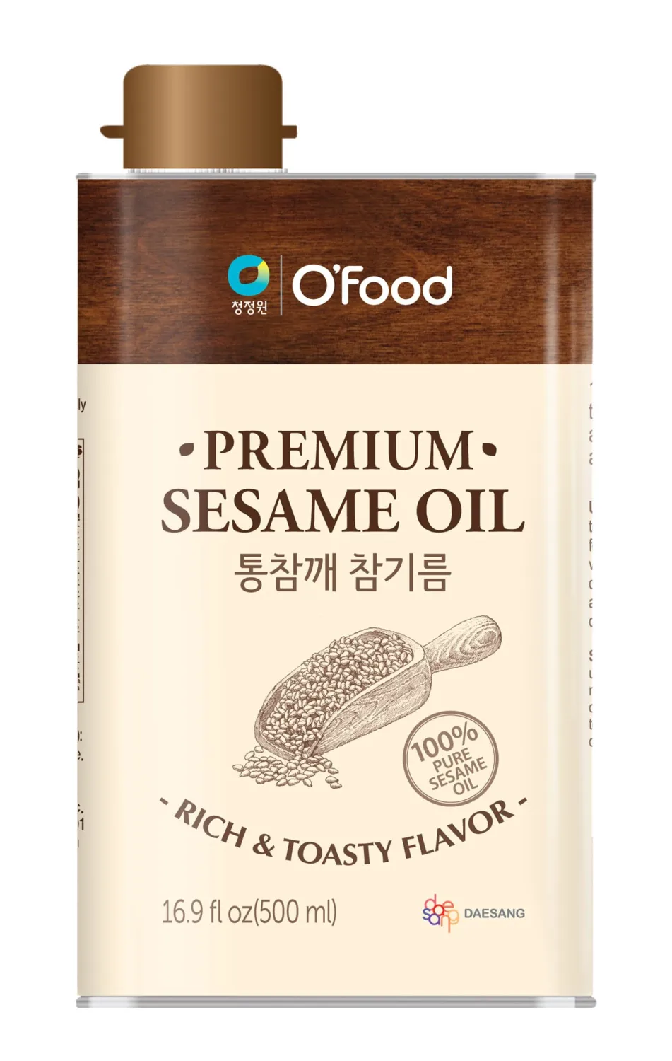 Chung Jung One O’Food Premium Sesame Oil, 16.91 Fl Oz, 100% Pure Sesame Seed Oil, Korean-Style Toasted, Rich and Nutty Flavor, Good for Cooking, Stir-fry, Noodles, Dressing, Drizzle