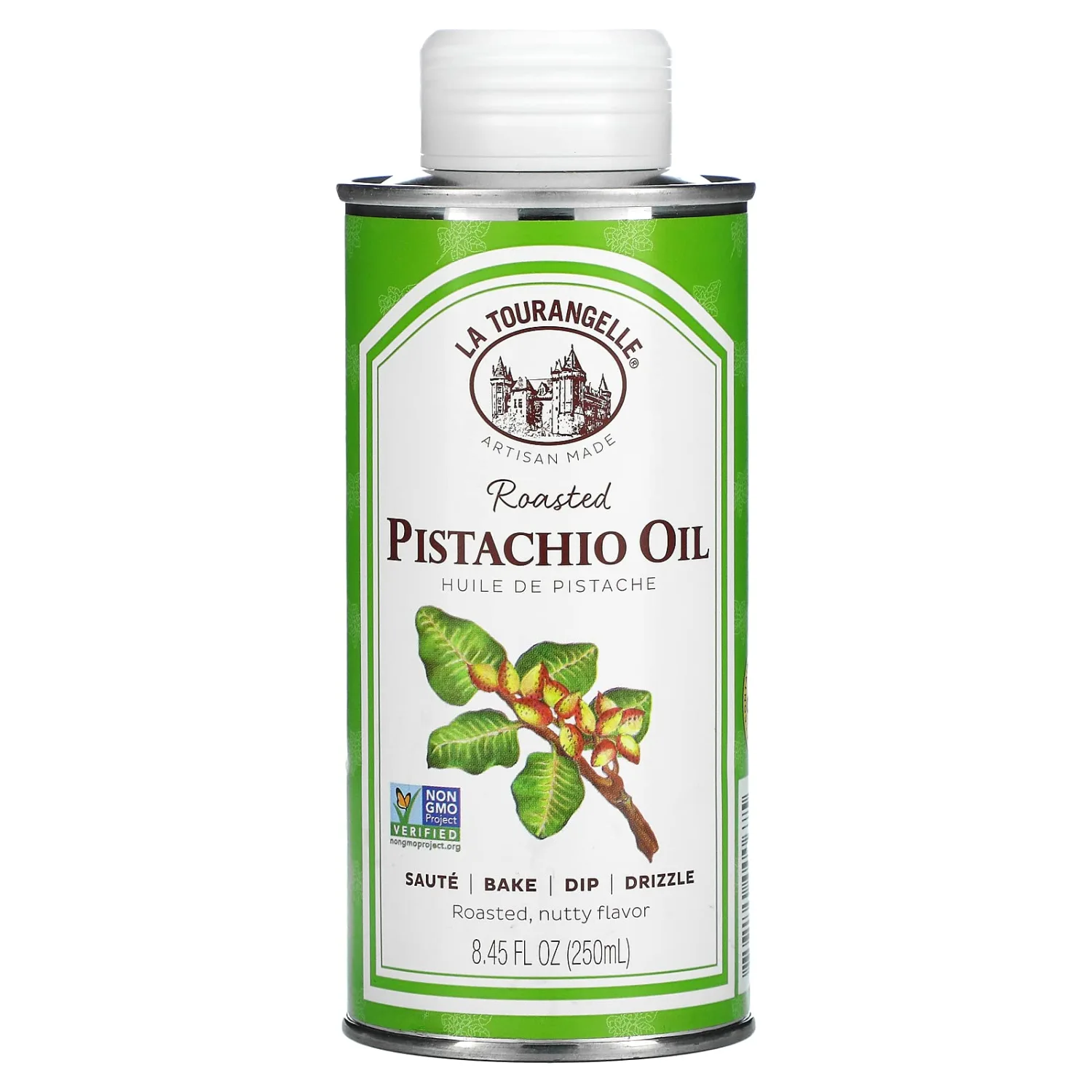 La Tourangelle, Roasted Pistachio Expeller-Pressed Oil for Cooking, Baking, and Beauty, Adds Flavor to Vinaigrettes, Sauces, Marinades, Green, 8.45 Fl Oz