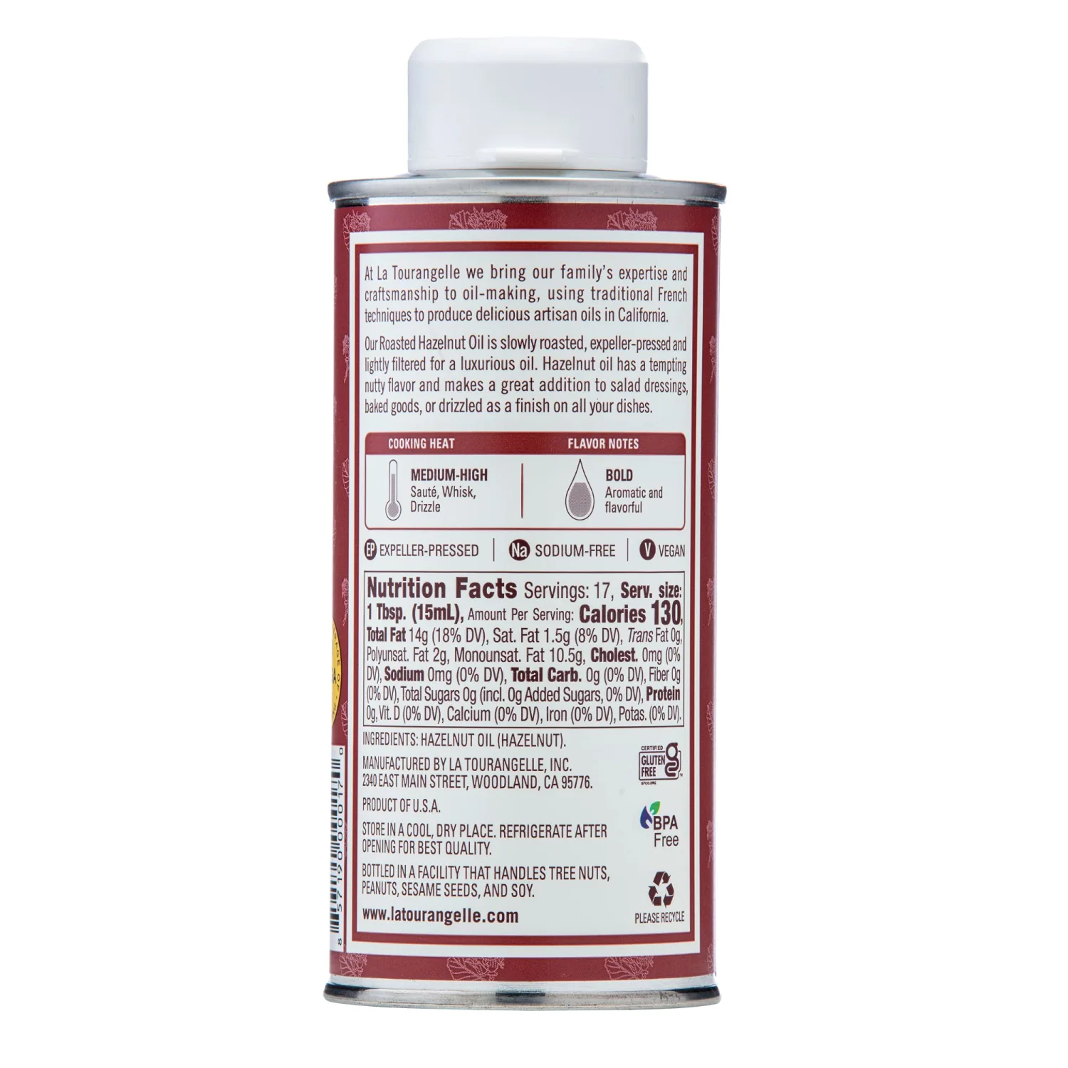 La Tourangelle, Roasted Hazelnut Oil, High-Oleic Oil Great for Baking, Stir-Frying, and Vinaigrettes, 8.45 fl oz