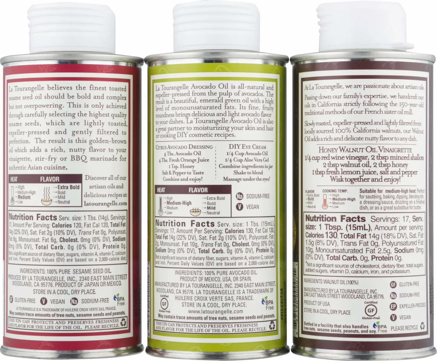 La Tourangelle, Favorites Trio of Oils - Roasted Walnut Oil, Avocado Oil, Toasted Sesame Oil, Gift Set, 8.45 fl oz (Set of 3)