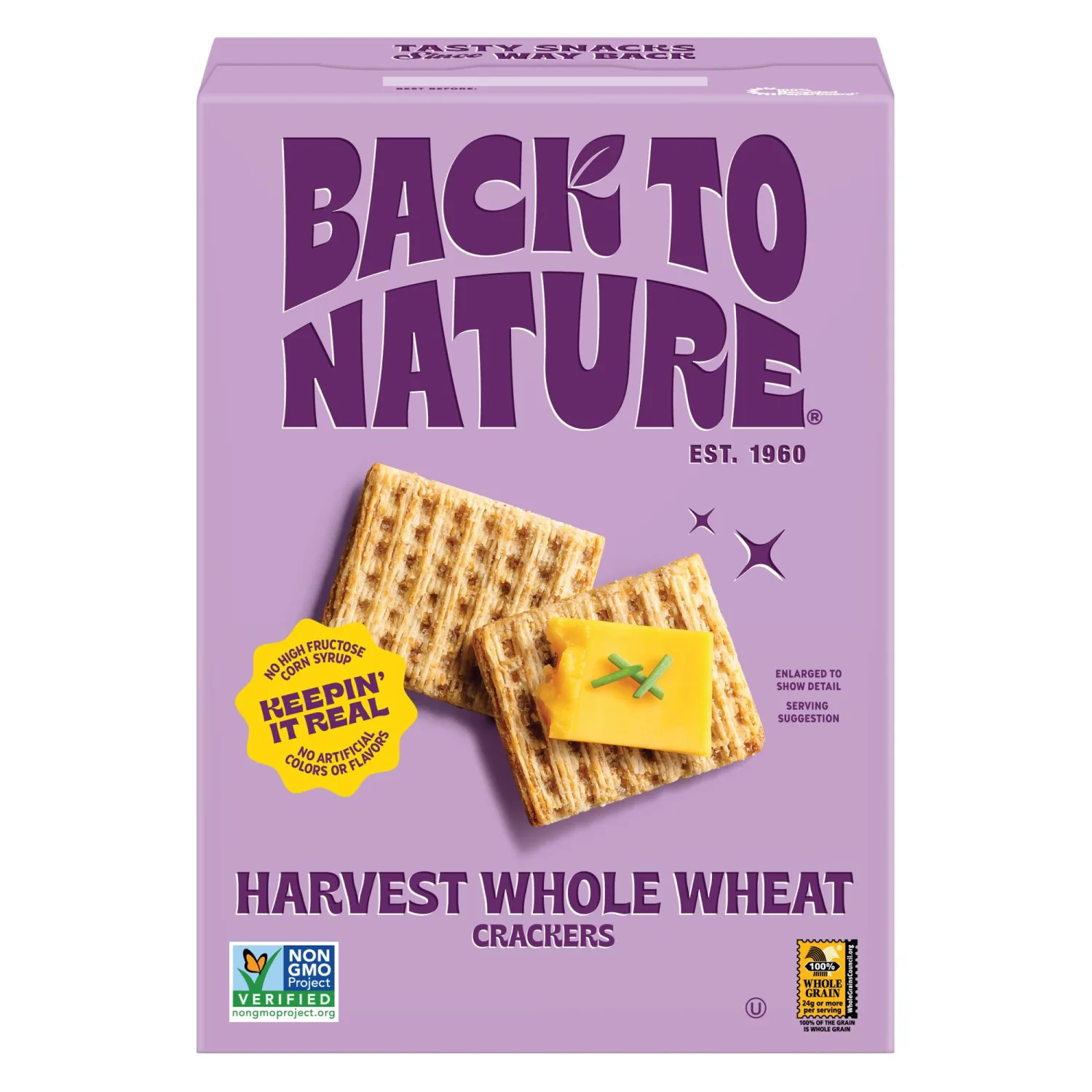 Back to Nature Harvest Whole Wheat Crackers - Dairy Free, Non-GMO, Made with Whole Grain Wheat & Sea Salt, Delicious Snacks, 7 Ounce