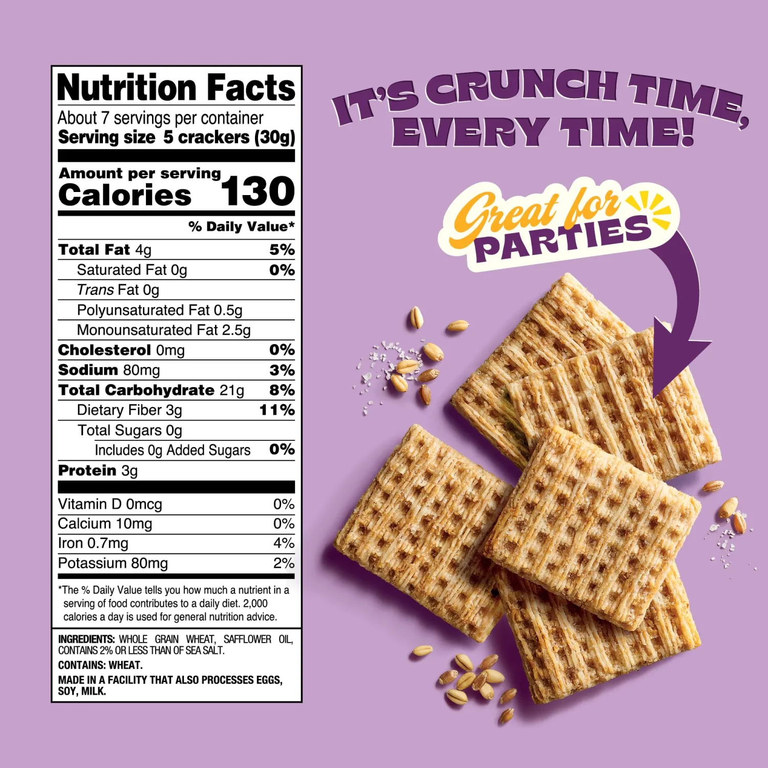 Back to Nature Harvest Whole Wheat Crackers - Dairy Free, Non-GMO, Made with Whole Grain Wheat & Sea Salt, Delicious Snacks, 7 Ounce