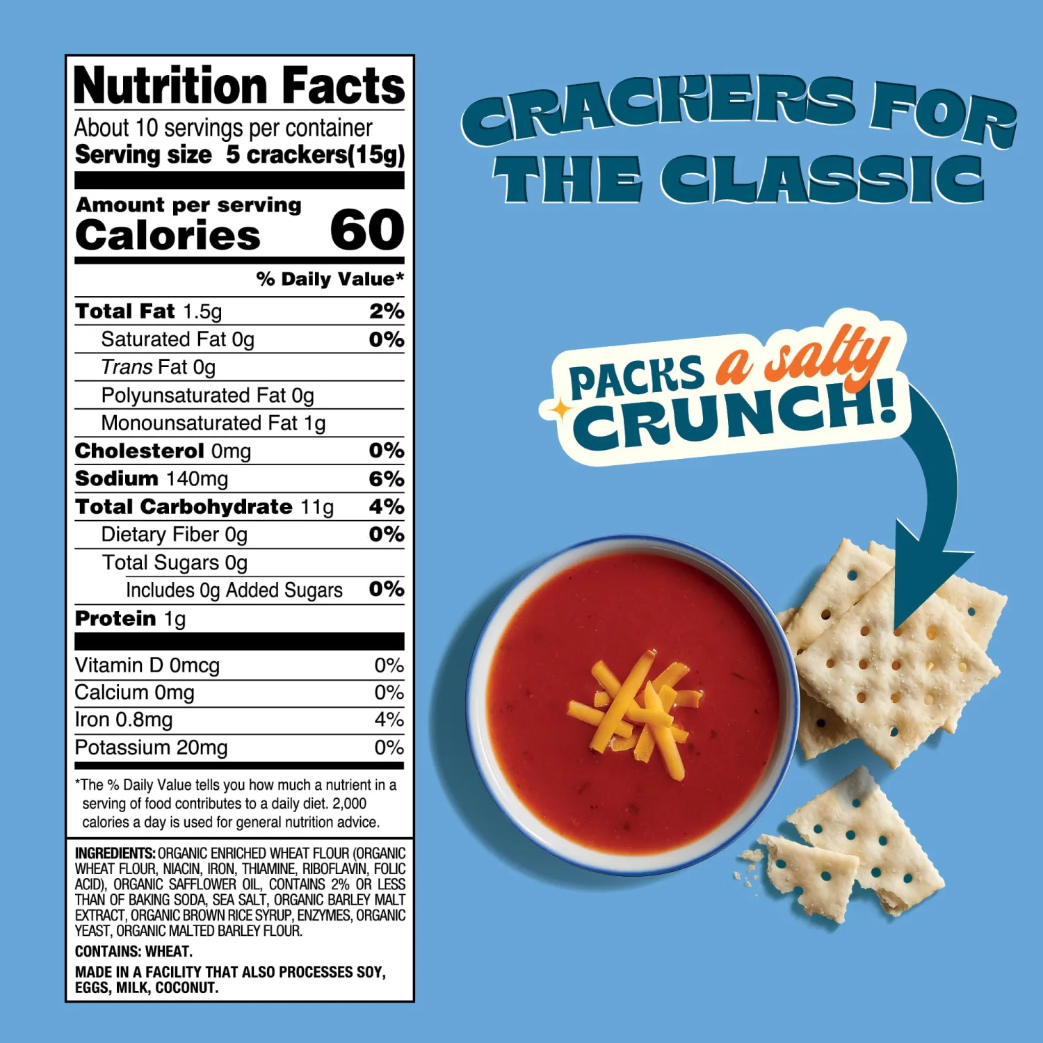 Back to Nature - Organic Saltine Crackers - Real Ingredients like Wheat Flour & Sea Salt - Non-GMO - 5.5 ounce