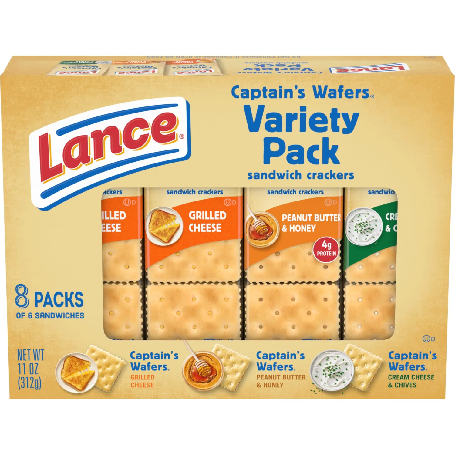 Lance Sandwich Crackers, Captain's Wafers, Variety Pack, 8 Individual Packs, 6 Sandwiches Each