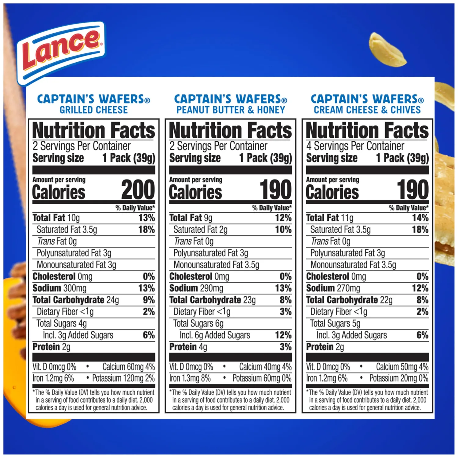 Lance Sandwich Crackers, Captain's Wafers, Variety Pack, 8 Individual Packs, 6 Sandwiches Each