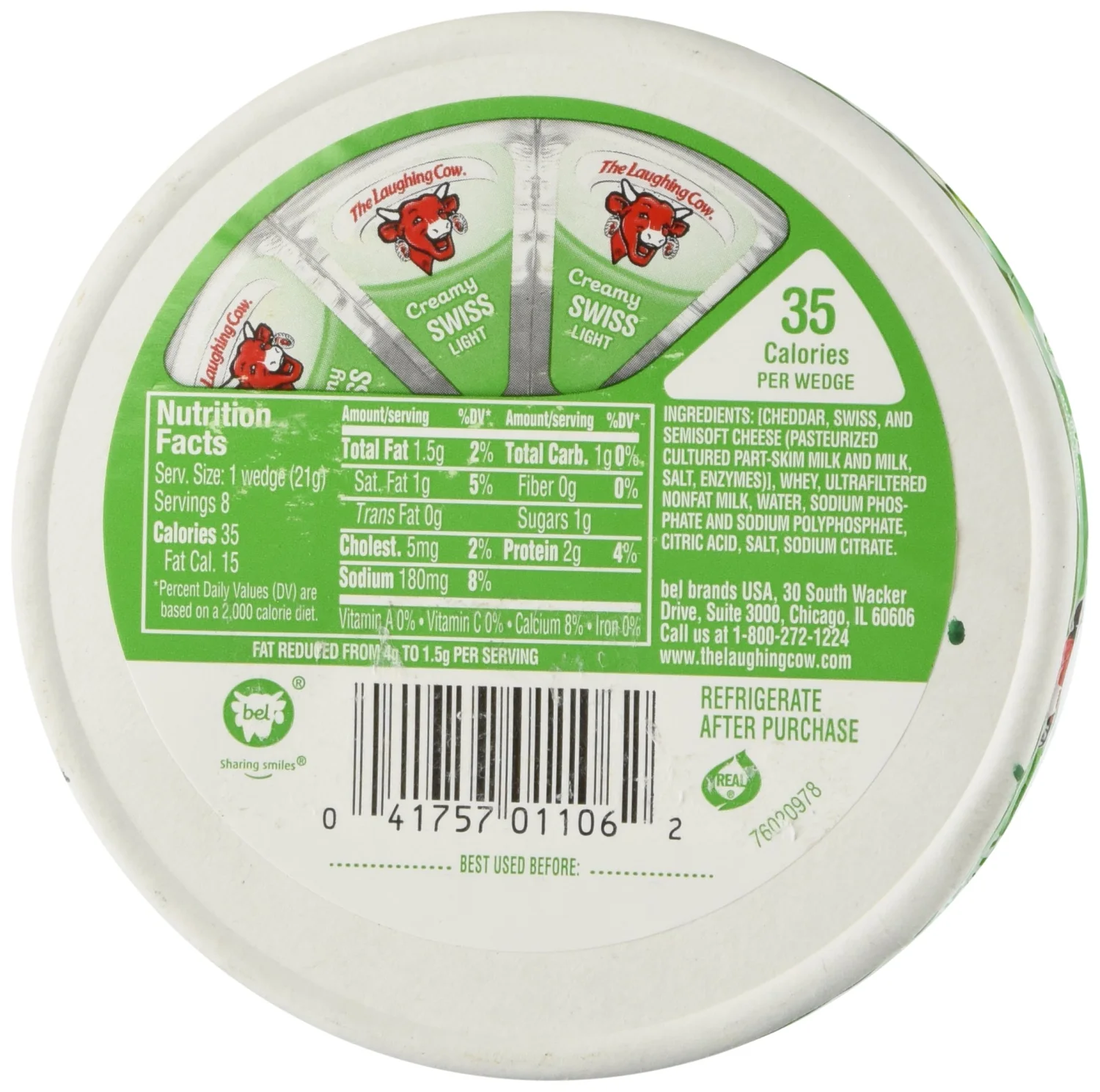 Laughing Cow Spreadable Cheese Wedges Light, 8 pieces