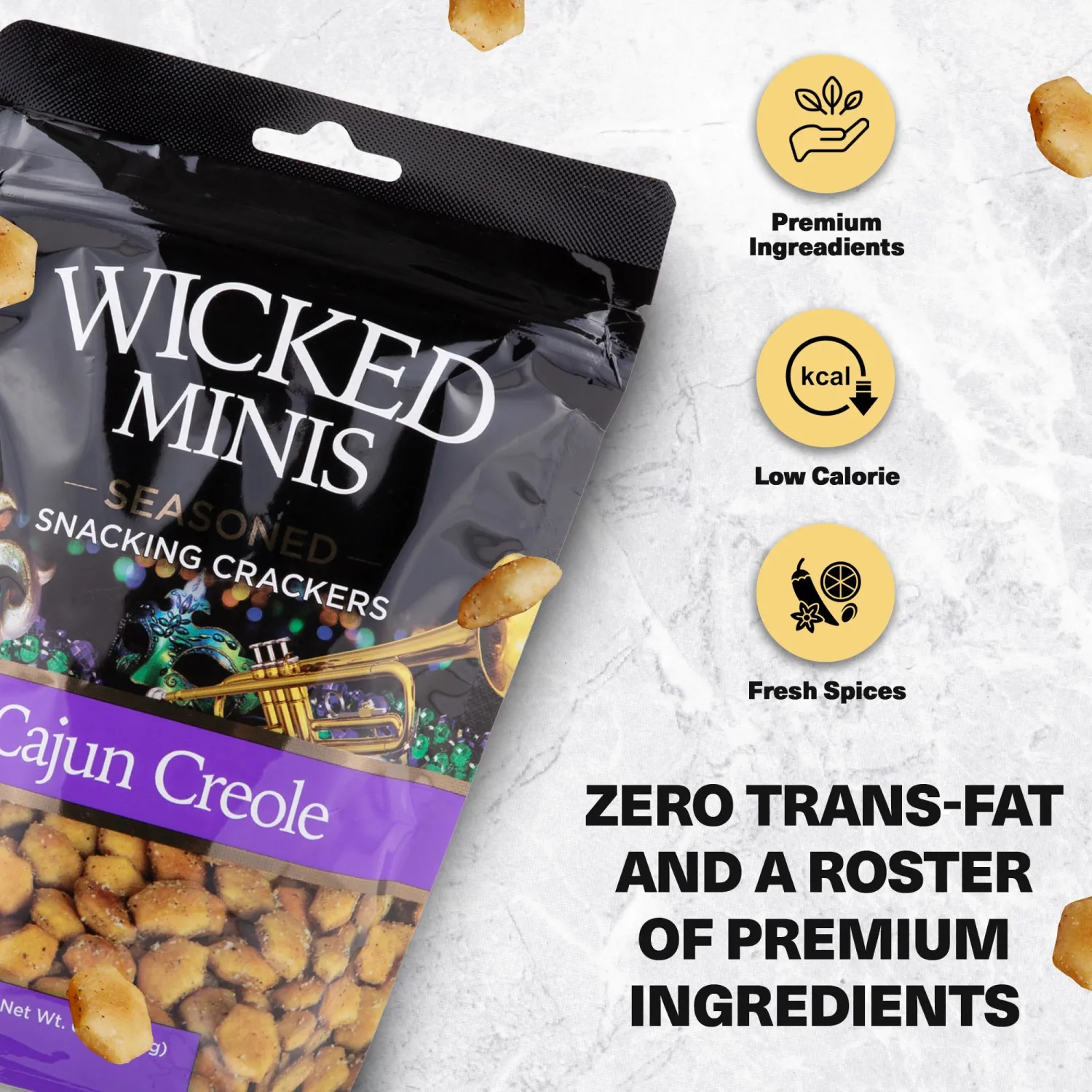 Wicked Minis Soup & Oyster Crackers - Saltine Crackers Salted Flavored Mini Puffed Soup Crackers, Savory Snacking Mix, Seasoned Croutons Salad Toppers, Crackers for Chili 6oz (Cajun Creole, 1 Pack)