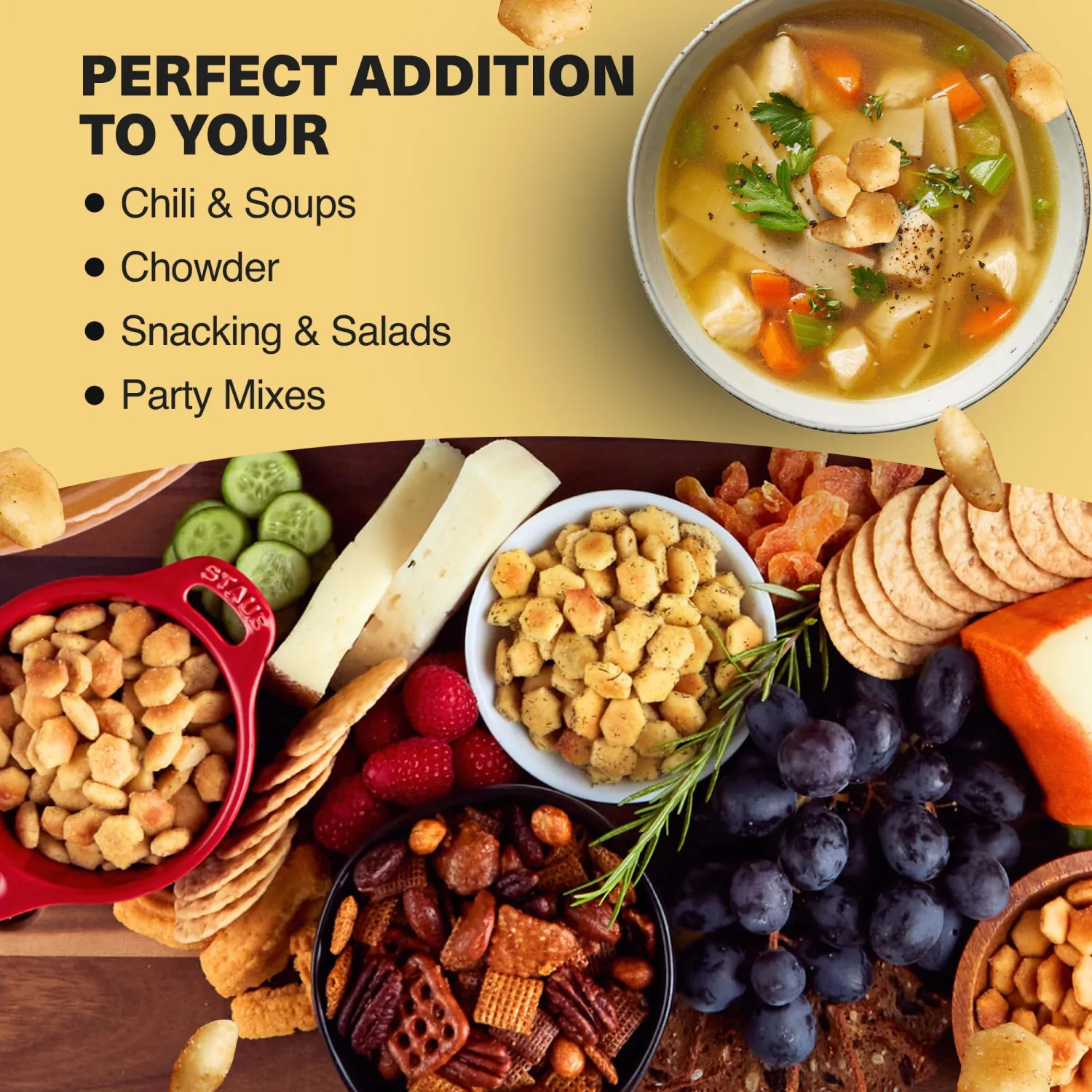 Wicked Minis Soup & Oyster Crackers - Saltine Crackers Salted Flavored Mini Puffed Soup Crackers, Savory Snacking Mix, Seasoned Croutons Salad Toppers, Crackers for Chili 6oz (Cajun Creole, 1 Pack)
