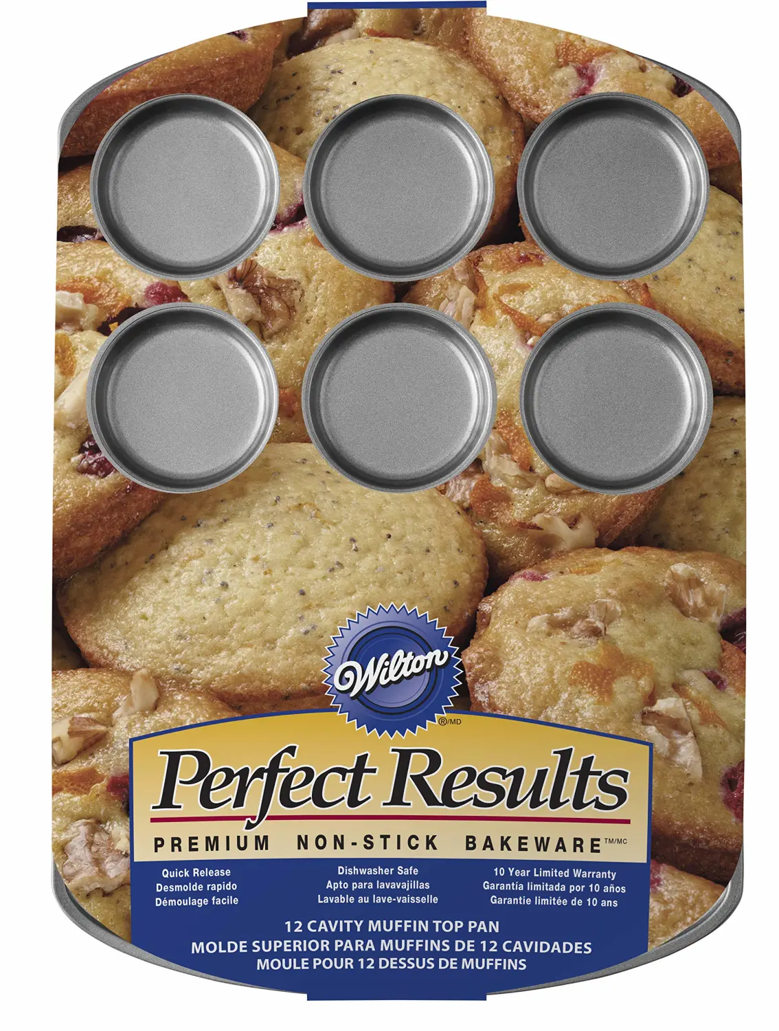 Wilton Perfect Results 12-Cavity Muffin Top Pan, Made without PFAS Non-Stick Bakeware, Scratch Resistant Baking Pan (Steel), the Must-Have Kitchen Essential.