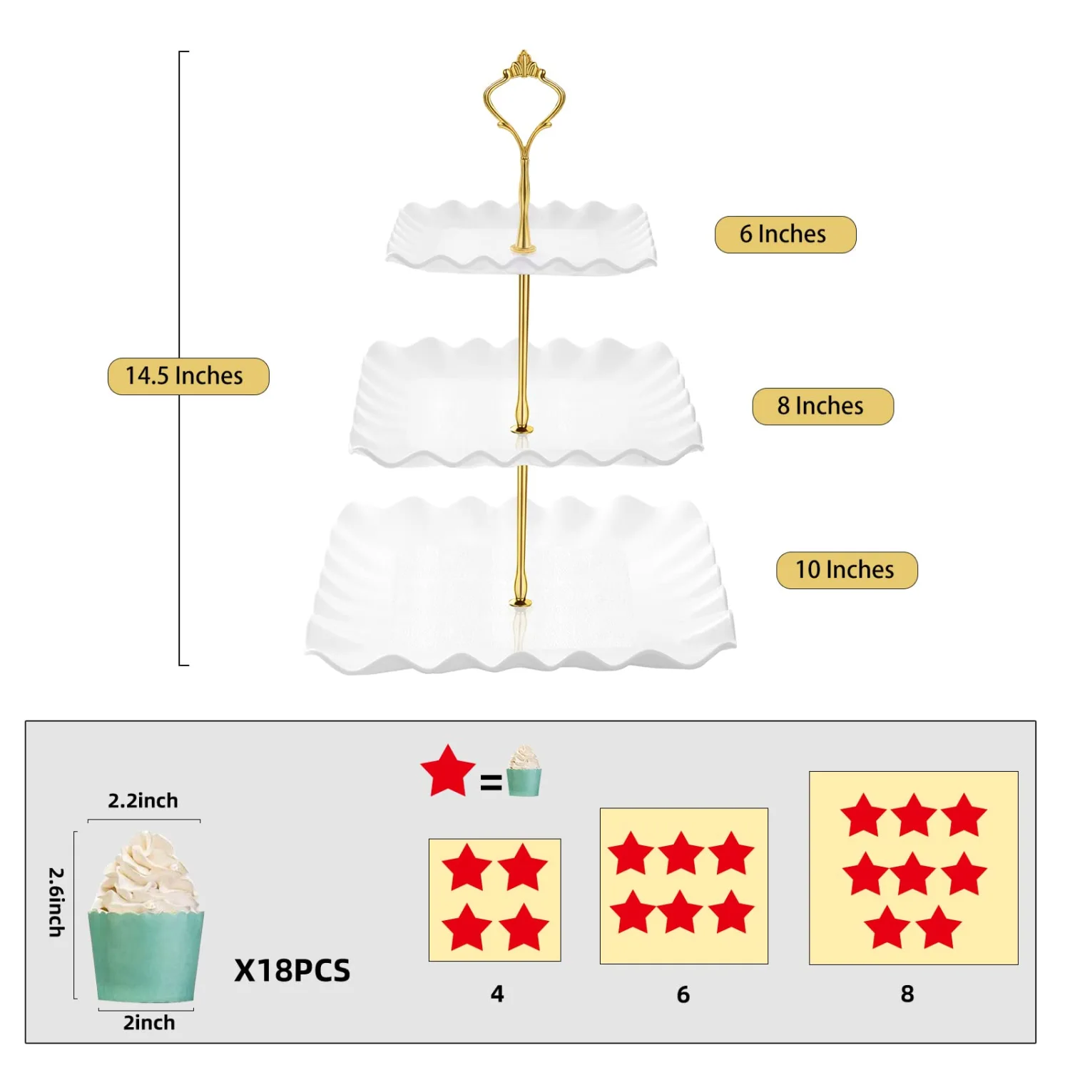 Dessert Cupcake Stand, 3 Tier Cup Cake Holder Tower for Tea Party/Birthday/Weeding, Plastic Tiered Serving Tray with Metal Rod, White