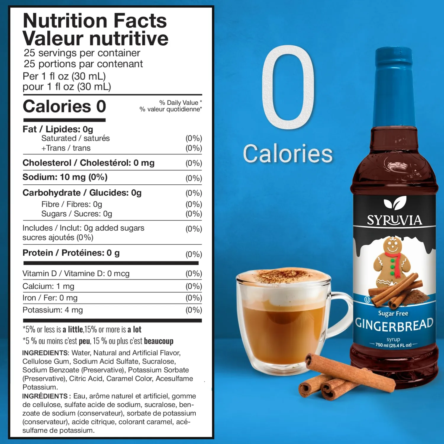Syruvia Sugar-Free Gingerbread Coffee Syrup - 25.4 fl oz Premium Coffee Flavoring Syrup - 0 Calorie- Kosher Coffee Syrups, Gluten Free, Perfect for Drinks, Soda, Shakes, Desserts, and More.