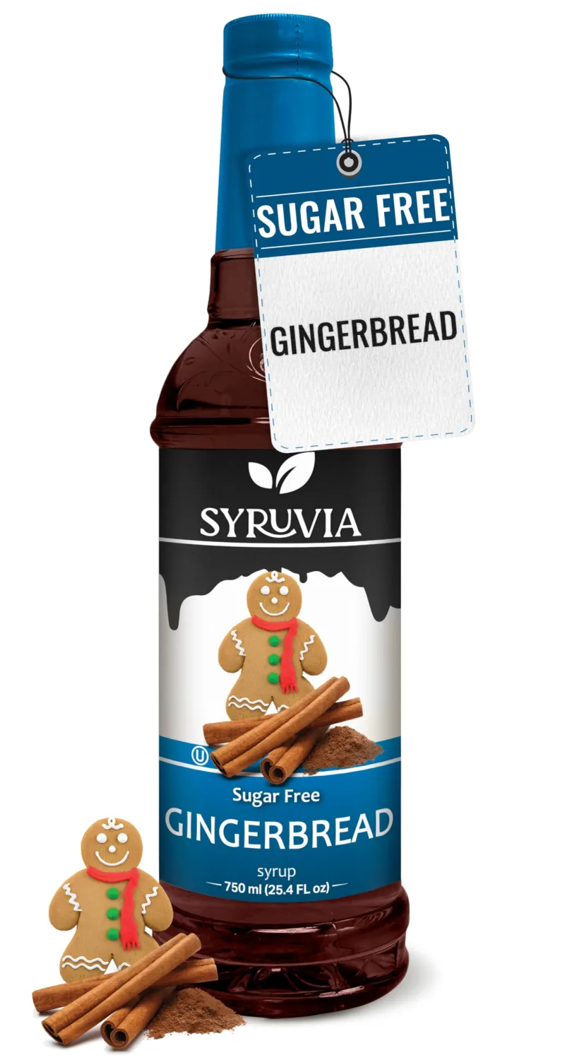Syruvia Sugar-Free Gingerbread Coffee Syrup - 25.4 fl oz Premium Coffee Flavoring Syrup - 0 Calorie- Kosher Coffee Syrups, Gluten Free, Perfect for Drinks, Soda, Shakes, Desserts, and More.
