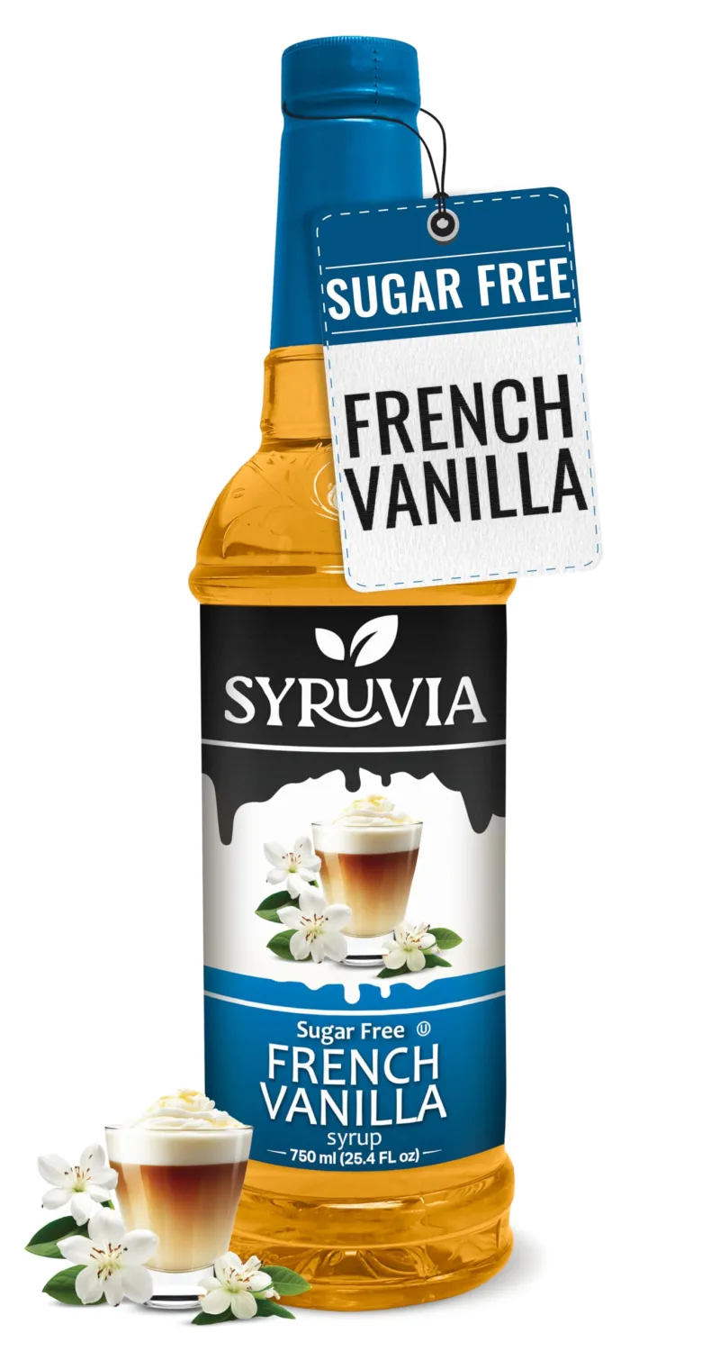 Syruvia Sugar-Free French Vanilla Syrup - 25.4 fl oz. Premium Coffee Flavoring Syrup. 0 Calories, Kosher, and Gluten-Free. Perfect for Drinks, Sodas, Shakes, Desserts, and More.