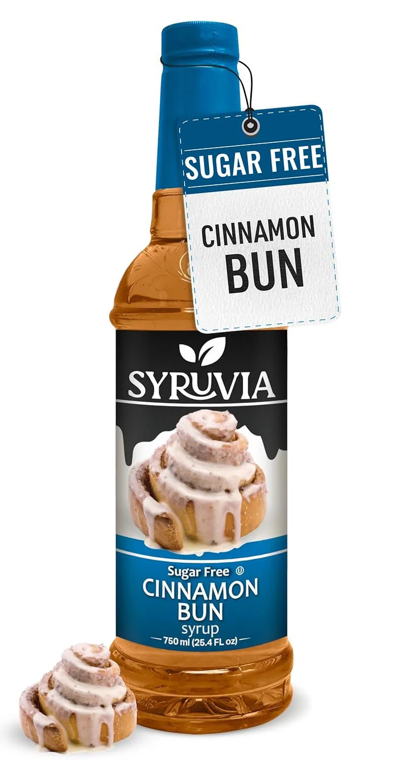 Syruvia Sugar-Free Cinnamon Bun Coffee Syrup - 25.4 fl oz Premium Coffee Flavoring Syrup - 0 Calorie-Kosher Coffee Syrups, Gluten Free, Perfect for Drinks, Soda, Shakes, Desserts, and More.
