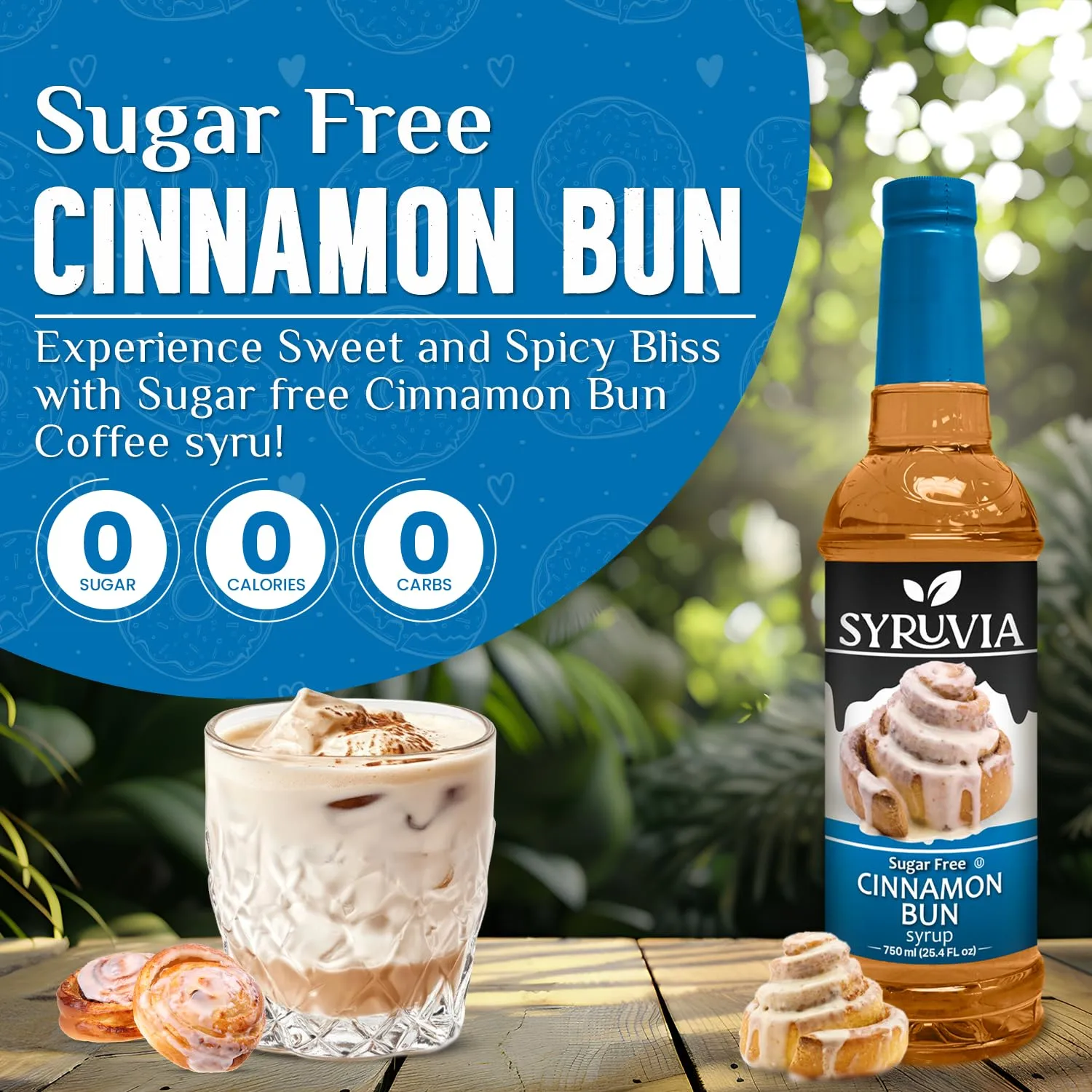 Syruvia Sugar-Free Cinnamon Bun Coffee Syrup - 25.4 fl oz Premium Coffee Flavoring Syrup - 0 Calorie-Kosher Coffee Syrups, Gluten Free, Perfect for Drinks, Soda, Shakes, Desserts, and More.