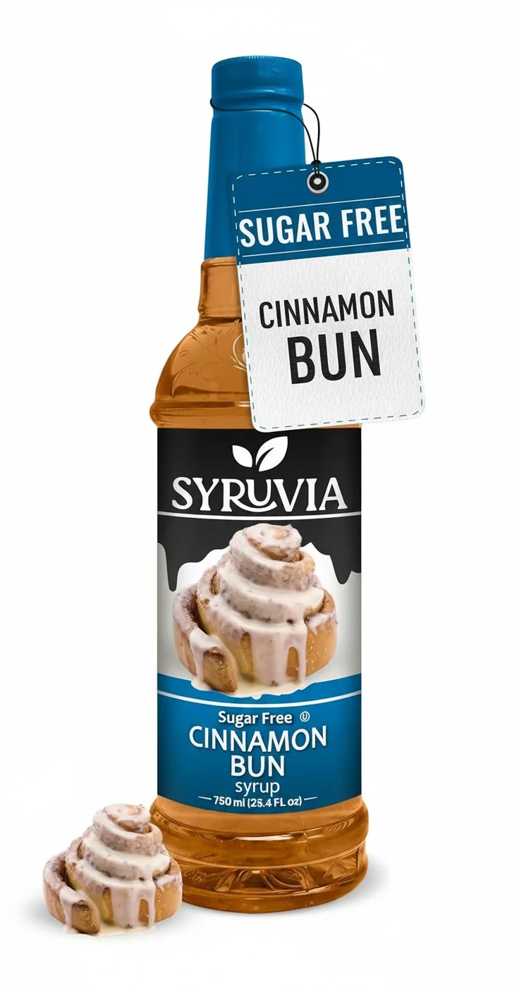 Syruvia Sugar-Free Cinnamon Bun Coffee Syrup - 25.4 fl oz Premium Coffee Flavoring Syrup - 0 Calorie-Kosher Coffee Syrups, Gluten Free, Perfect for Drinks, Soda, Shakes, Desserts, and More.