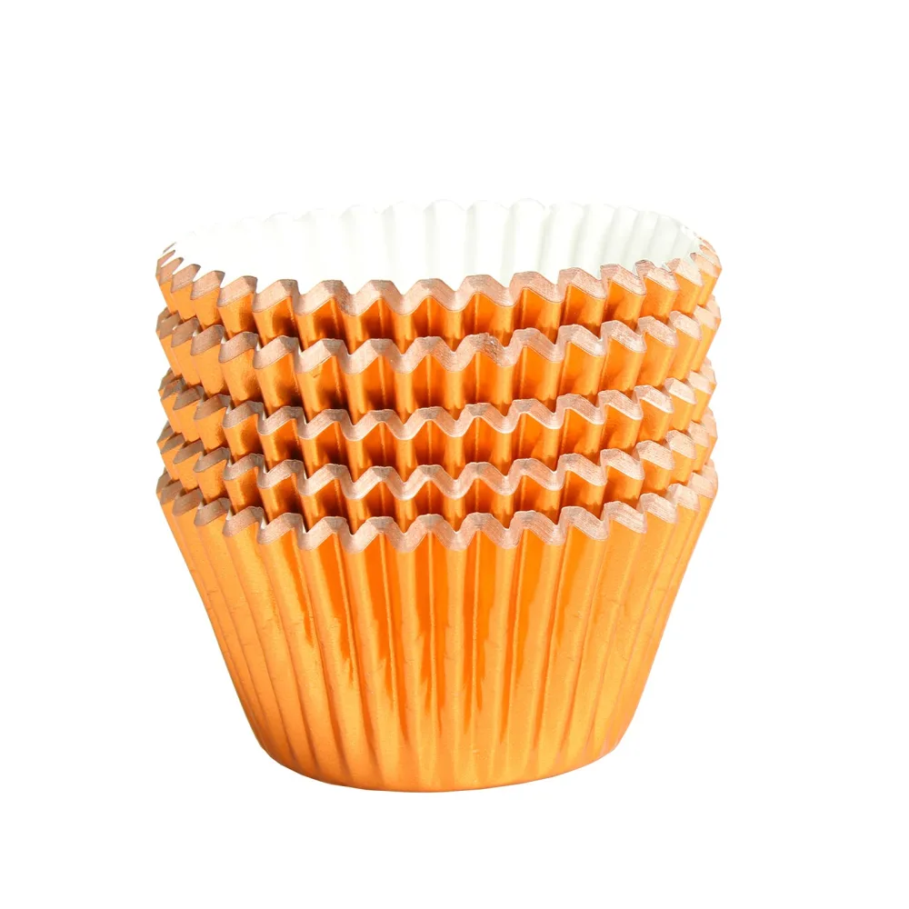100Pcs Foil Cupcake Cup Liners, Foil Baking Cups, Foil Cupcake Liners for Baking Muffin,For Wedding Birthday Baby Shower Parties(Orange)