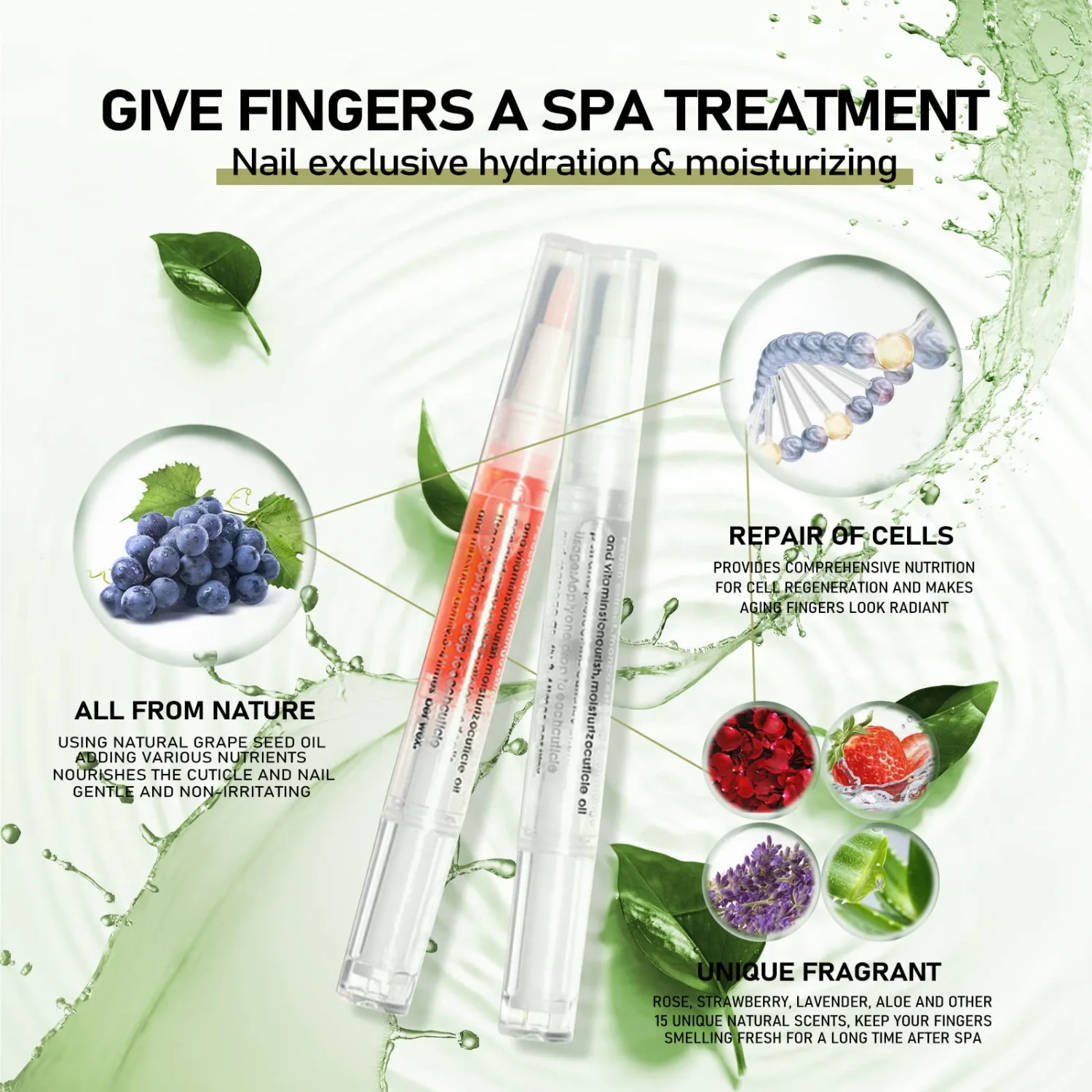 14+1 pcs Cuticle Oil Pen Bulk, Nail Oil Pen with Brush Pack Light Smell Natural Fragrance, 5ml / Tube Container Organic Plant Scented Soften Remover Care for Dry Cuticles Set